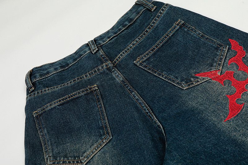 Jean American retro men's loose straight distressed curved jeans Size US 32 / EU 48 - 5 Thumbnail