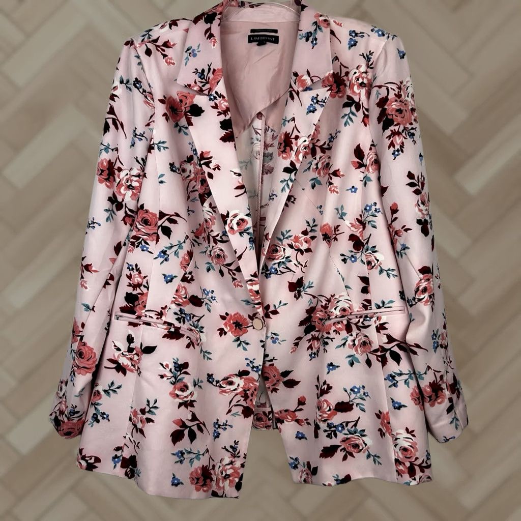 Vintage Lane Bryant Blazer Womens 28 Pink Floral One Button Spring Feminine Old Money Size 4XL / US 24-26 - 1 Thumbnail