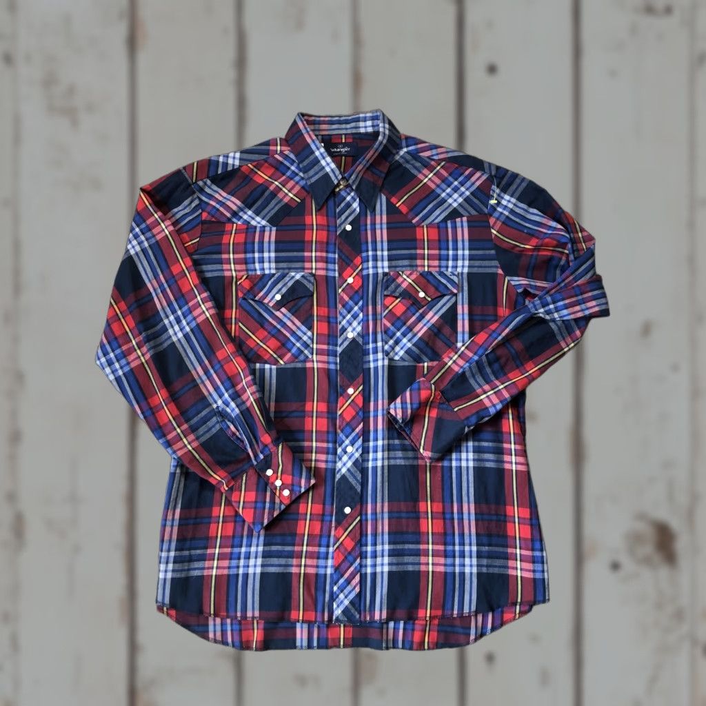 Wrangler VINTAGE Wrangler Shirt Mens XL Red Blue Plaid Western Pearl Snap Long Sleeve Size US XL / EU 56 / 4 - 1 Thumbnail