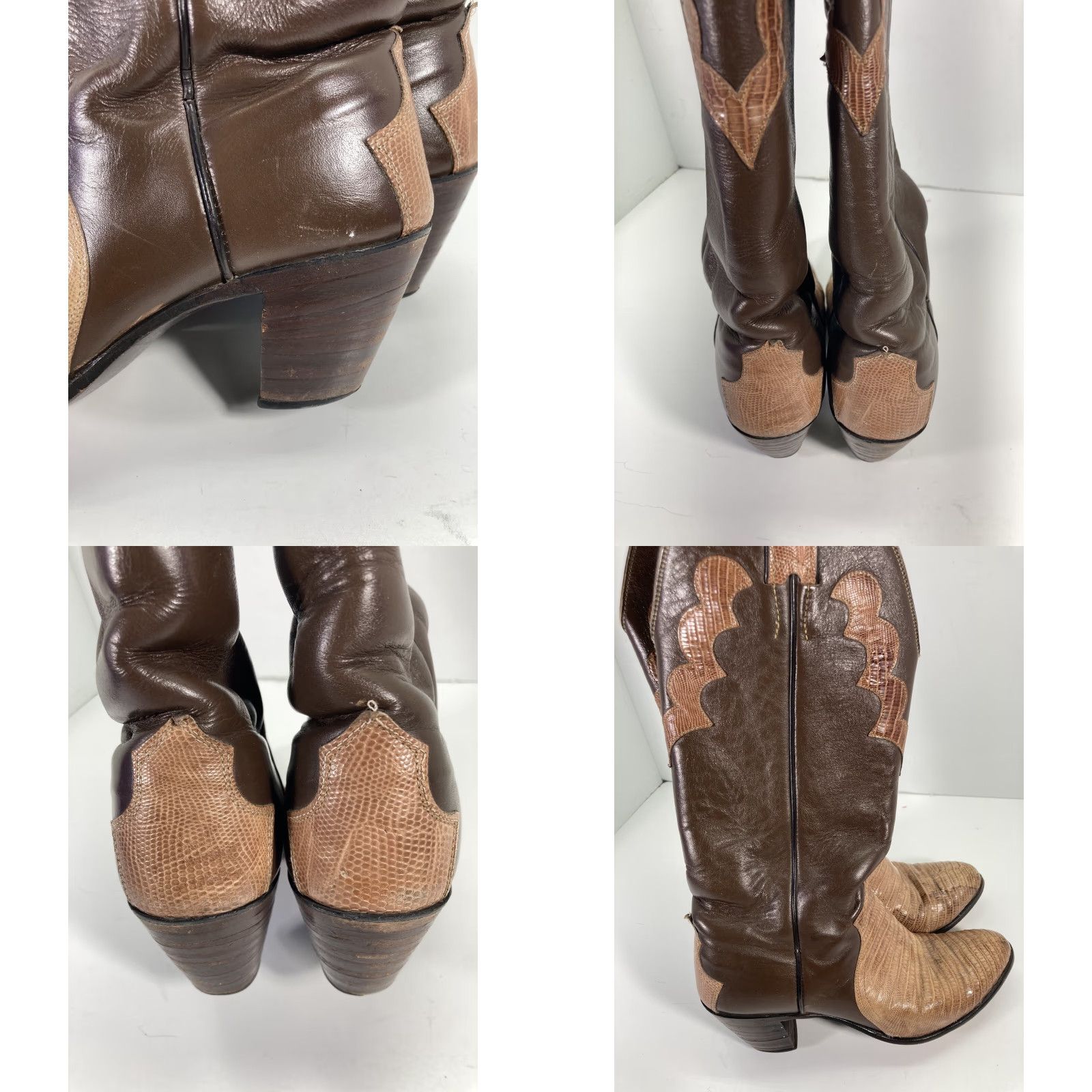 Justin Boots VINTAGE Justin Teju Lizard Boots Women 6 B Brown Leather 15 Inch 3 Inch Heel VTG Boots Mens? Size US 6 / IT 36 - 8 Thumbnail