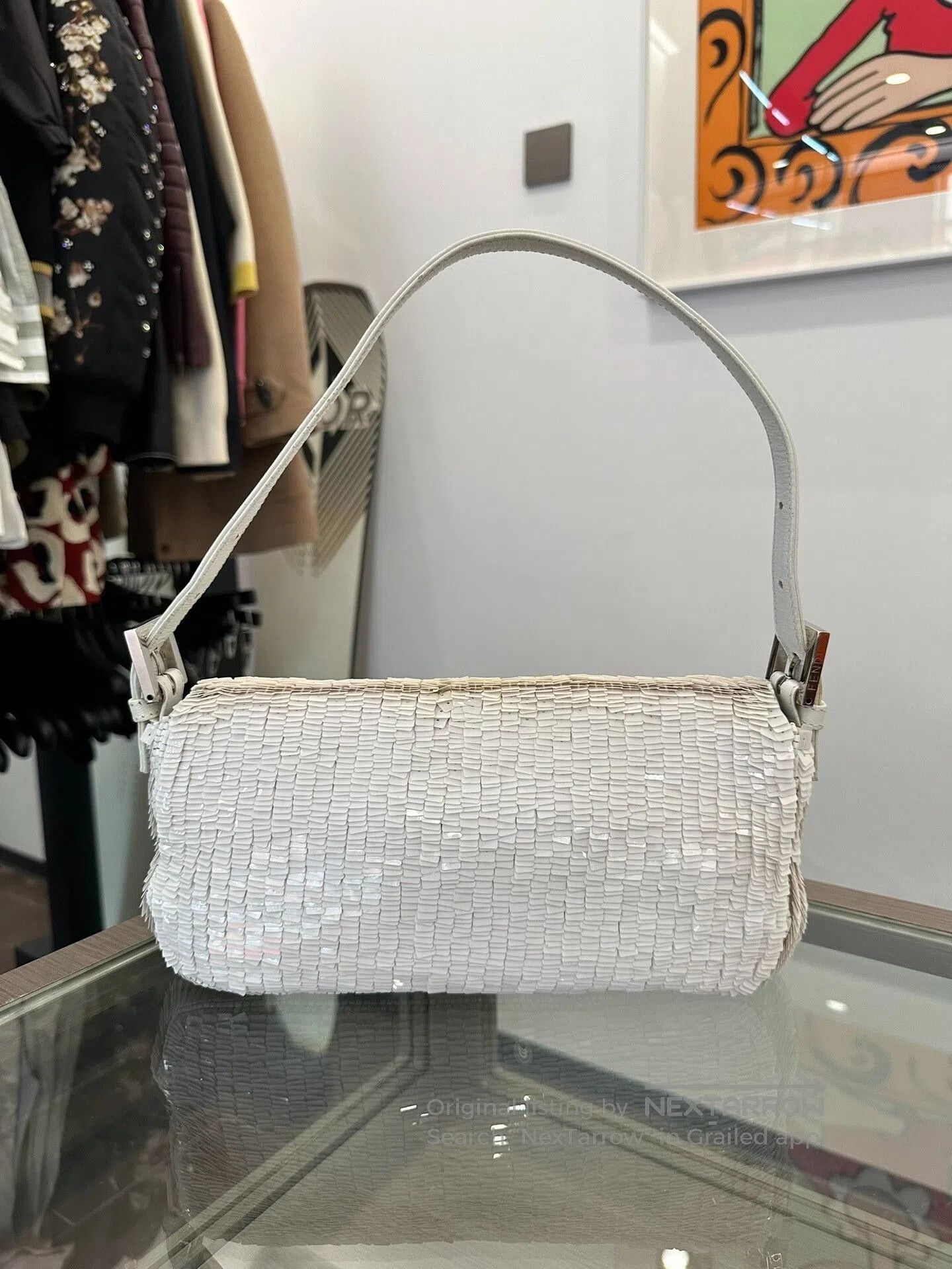 Fendi Fendi Baguette White Sequin Handbag 26cm. Size ONE SIZE - 3 Thumbnail