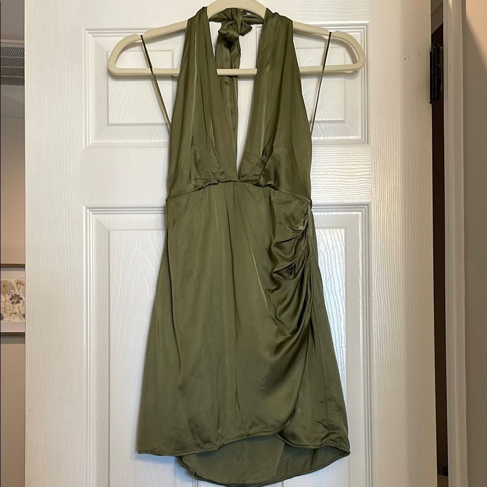 Zara Zara Green Asymmetrical Ruched Cocktail Dress Size S / US 4 / IT 40 - 2 Thumbnail