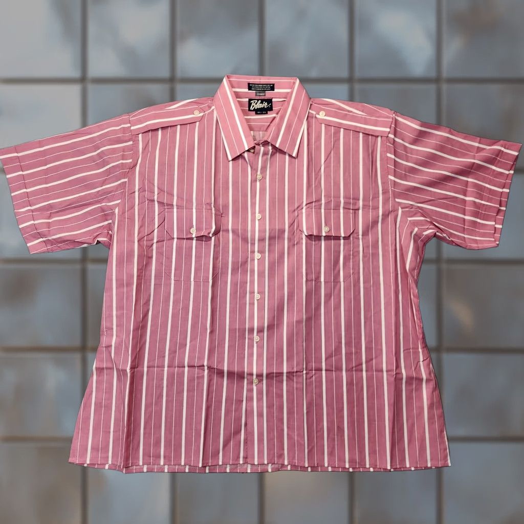 Blair VINTAGE Blair Mens Shirt 2XL Pink Stripe Button Up Shoulder Strap Pockets Size US XXL / EU 58 / 5 - 1 Thumbnail