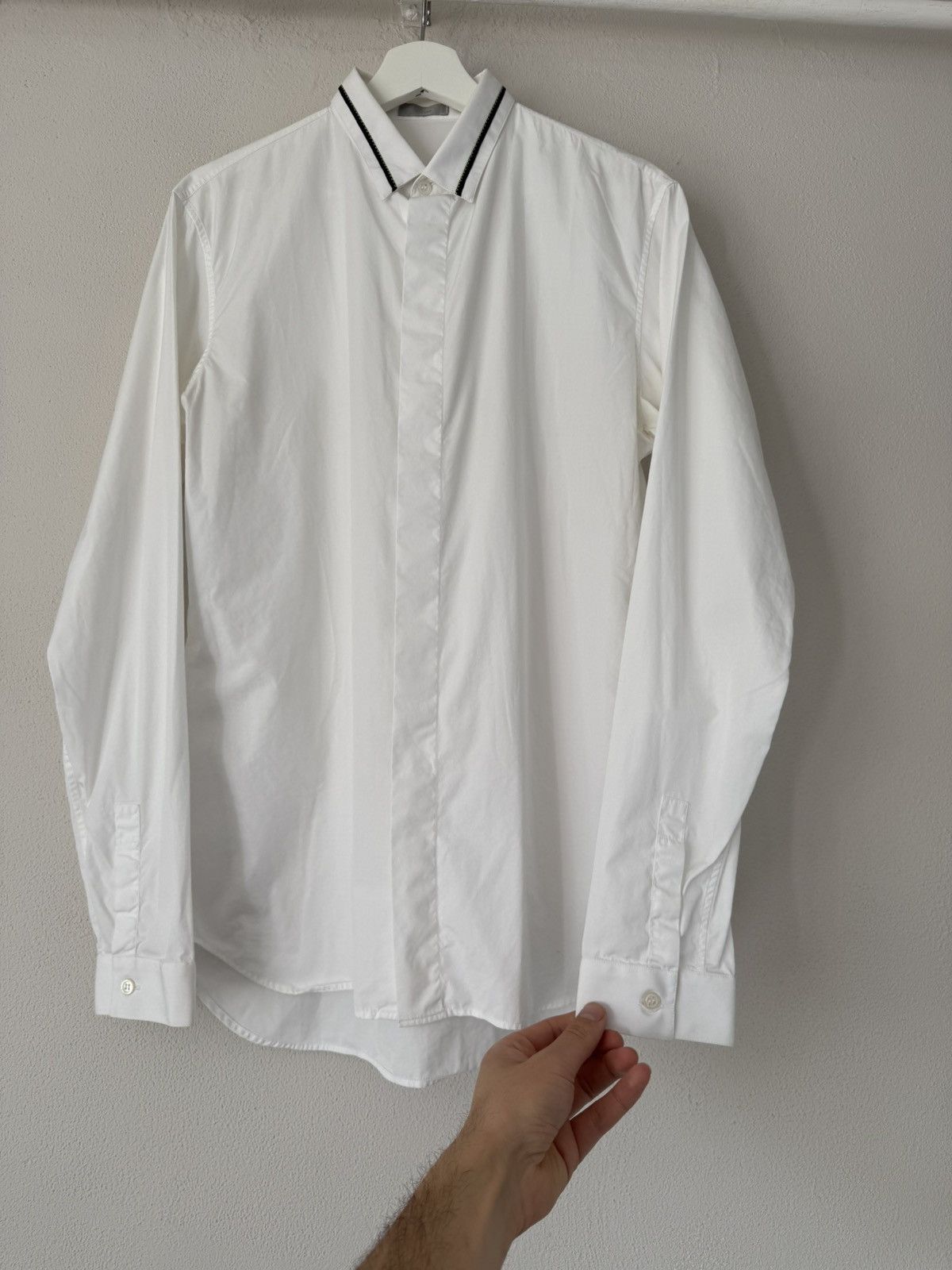 Dior Dior Homme White Cotton Shirt with Contrast Trim Collar Size US M / EU 48-50 / 2 - 2 Thumbnail