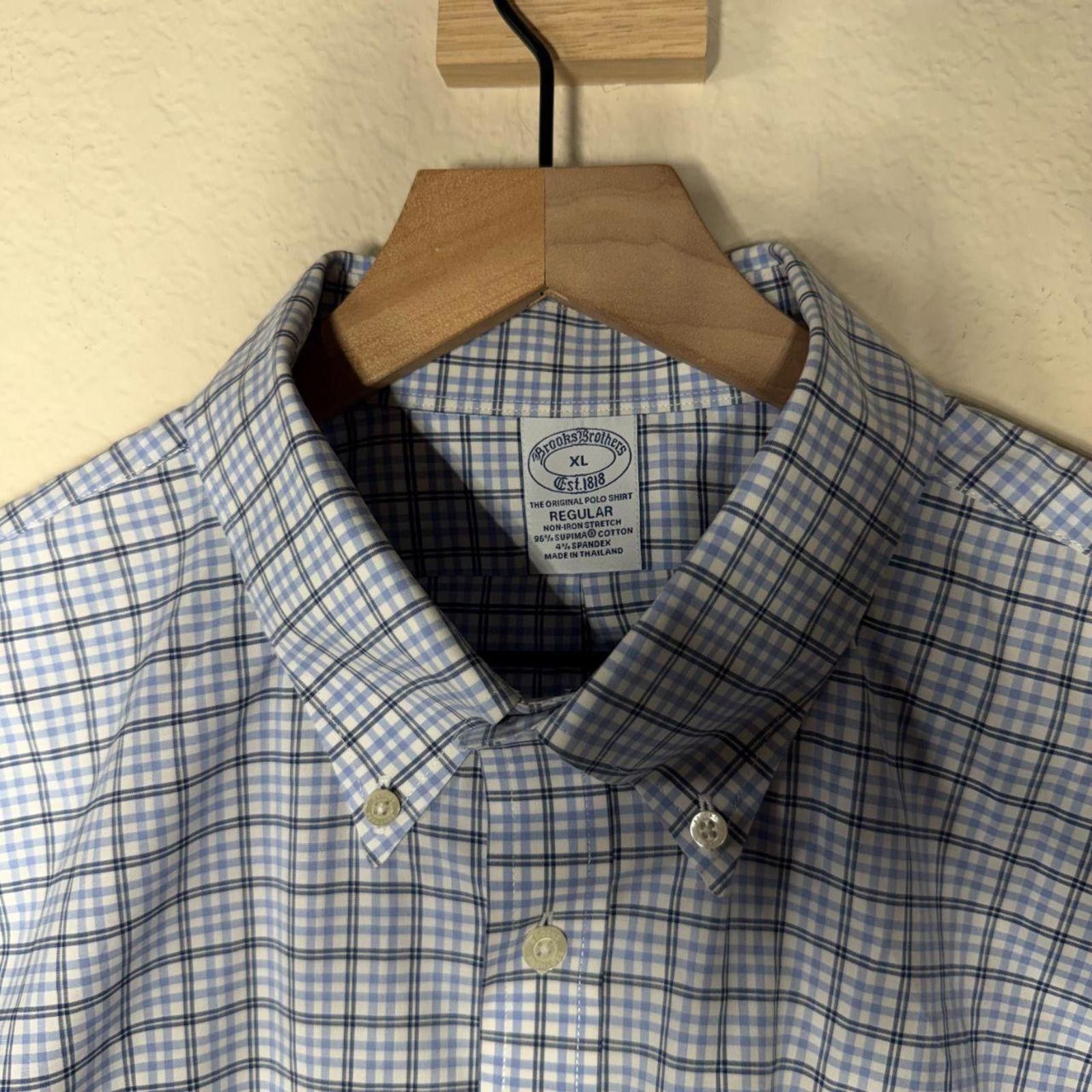 Brooks Brothers Brooks Brothers Men's XL Blue Non-Iron Long Sleeve Plaid Size US XL / EU 56 / 4 - 4 Thumbnail