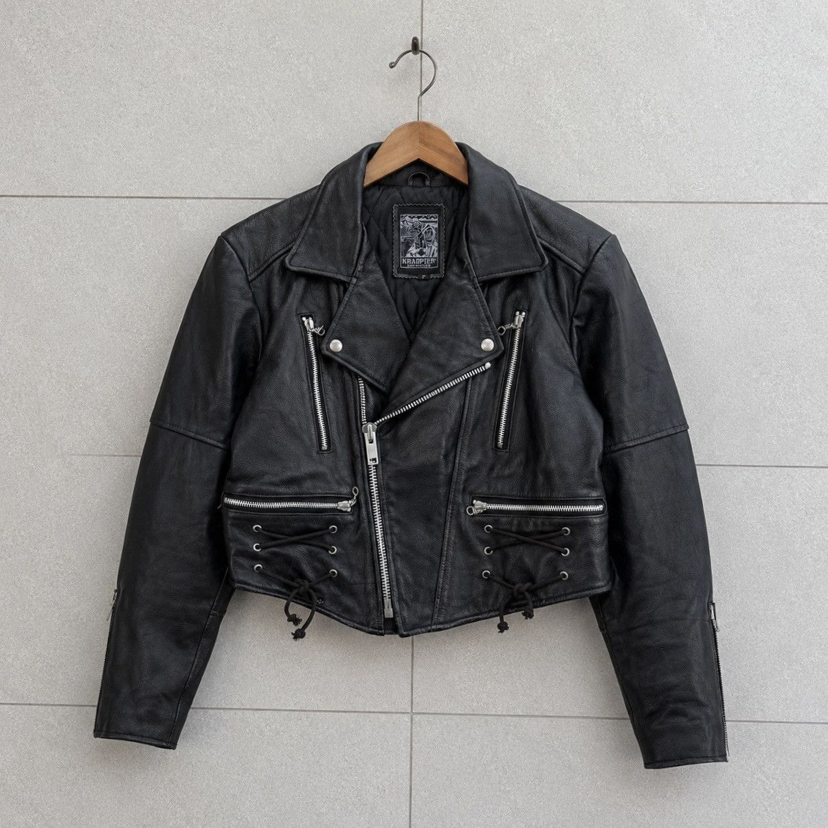 Japanese Brand Vintage KRABPER Genuine Leather Crop Biker Jacket Size M / US 6-8 / IT 42-44 - 1 Thumbnail