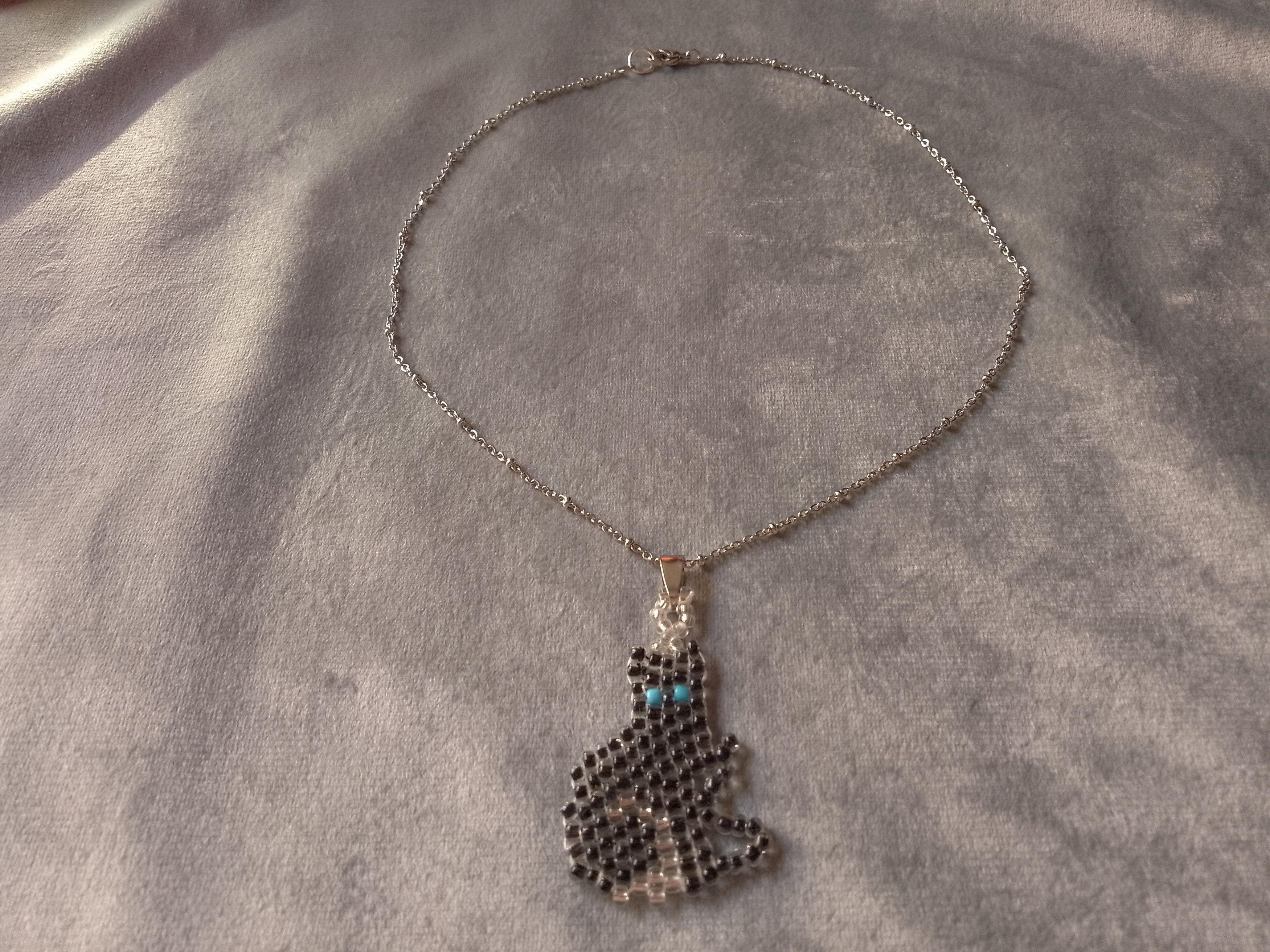 Handmade Necklace Black Cat Pendant Beaded Elegant Lucky Charm Size ONE SIZE - 4 Thumbnail