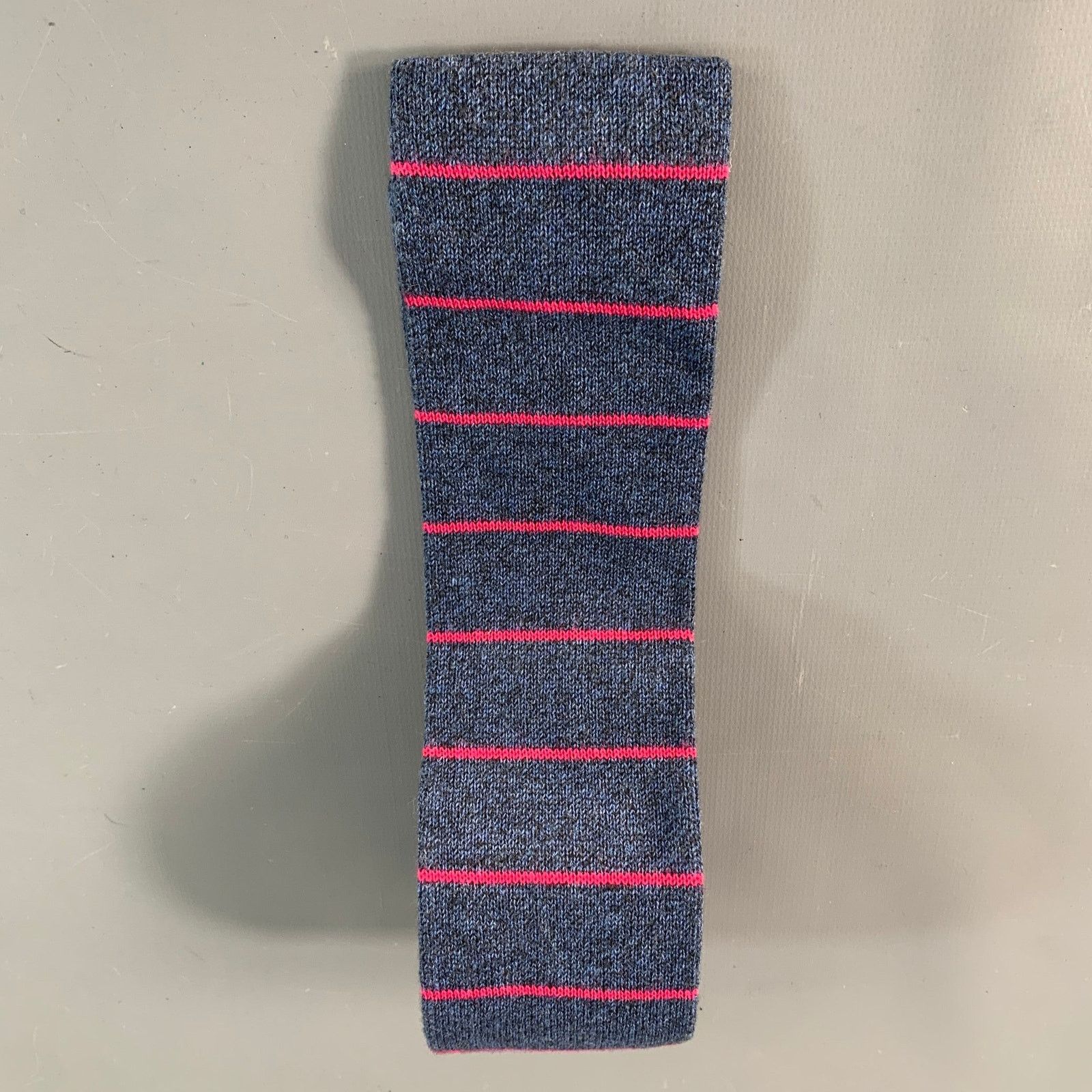 Bergdorf Goodman BERGDORF GOODMAN Blue Pink Stripe Cotton Knit Tie Size ONE SIZE - 2 Thumbnail