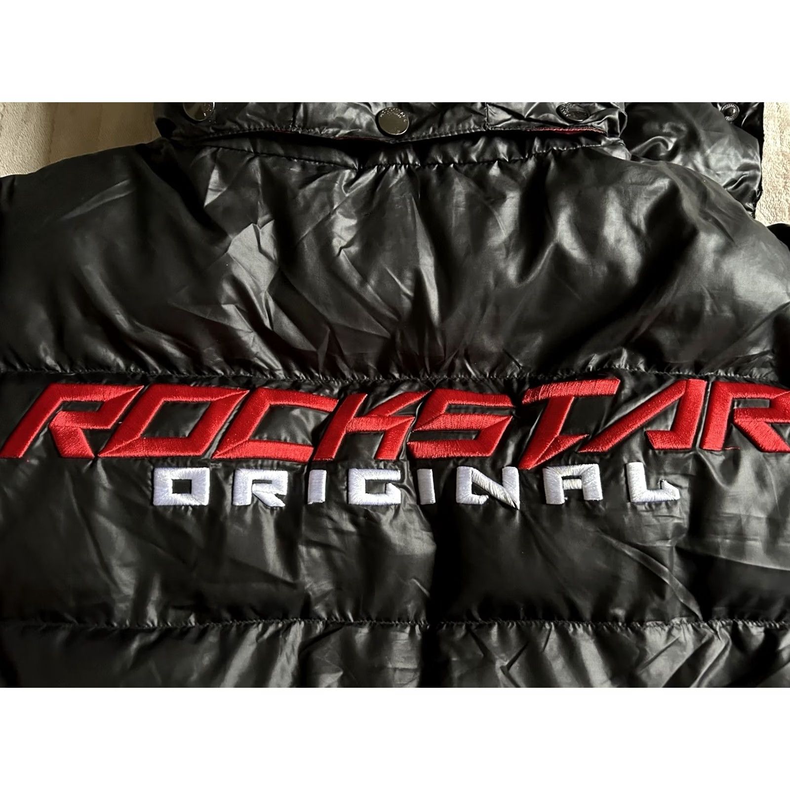 Vintage VINTAGE Rockstar Original Black Coat Puffer Jacket Removable Hood Dual Zip Men XL Black Polyester Zip Logo Puffer Jacket Mens XL Size US XL / EU 56 / 4 - 3 Thumbnail