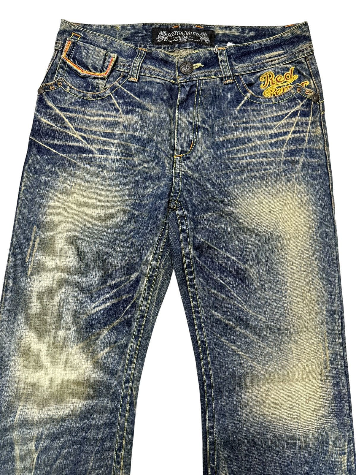 Le Grande Bleu (L.G.B.) Flared Jeans Red Pepper Faded Stretch Low Rise Boot Cut Size US 31 - 4 Thumbnail