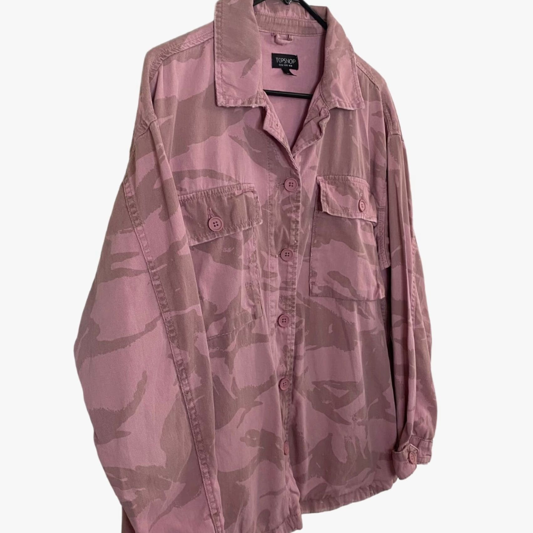 Topshop Topshop Camouflage Button Front Shacket Womens 10 Pink Camo Long-Sleeve Jacket Size L / US 10 / IT 46 - 4 Thumbnail