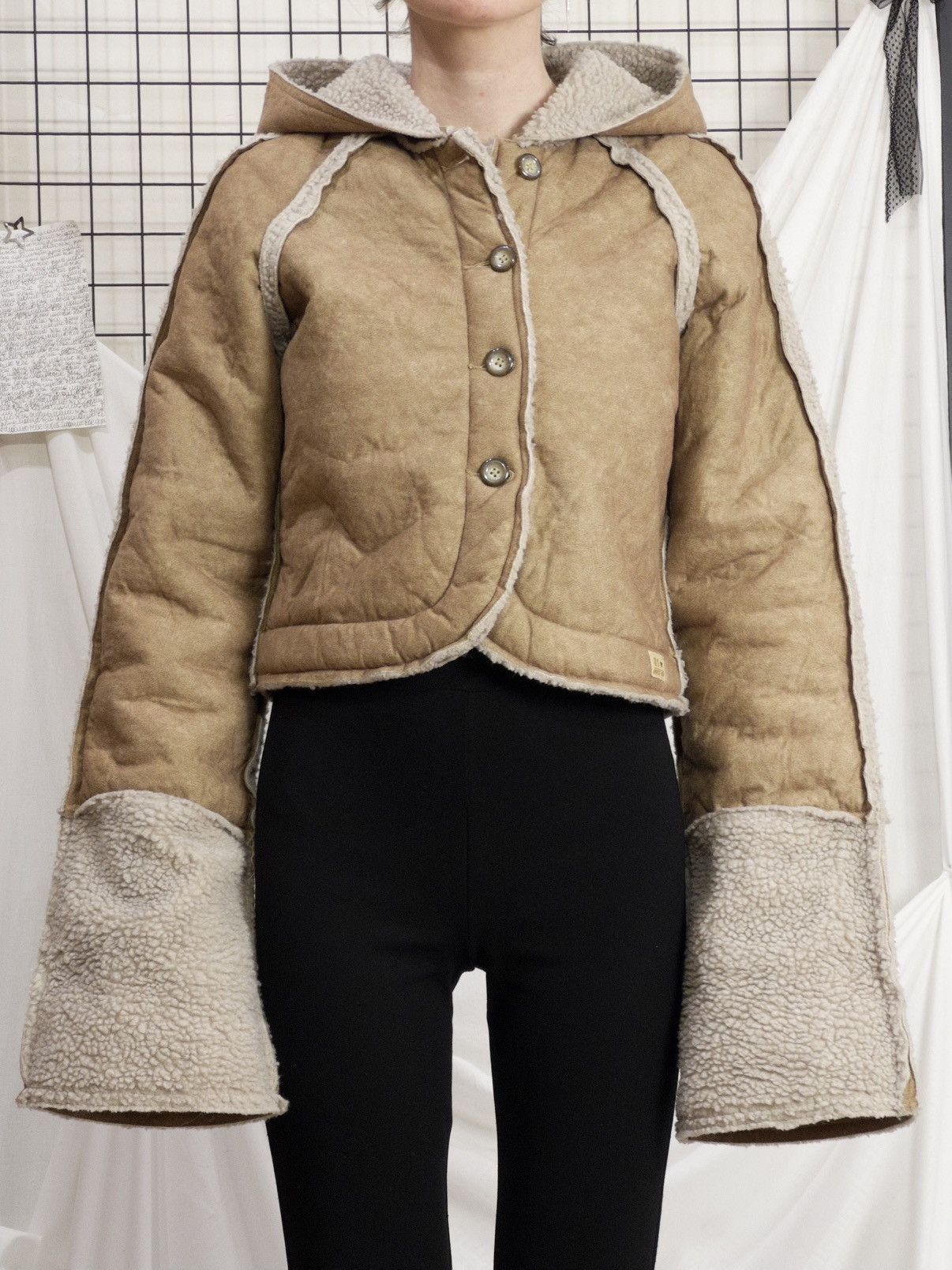 Vintage Uncle Sam Y2K Cropped Faux Shearling Jacket Size M / US 6-8 / IT 42-44 - 8 Thumbnail
