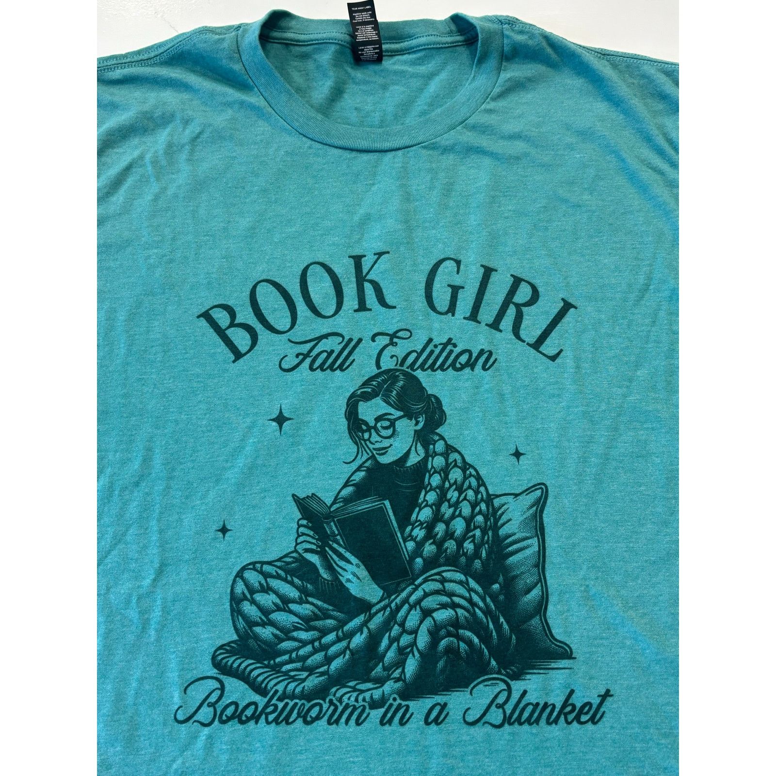 Other Book Girl Graphic T-Shirt - Robins Egg Blue Unisex Size XL / US 12-14 / IT 48-50 - 1 Thumbnail