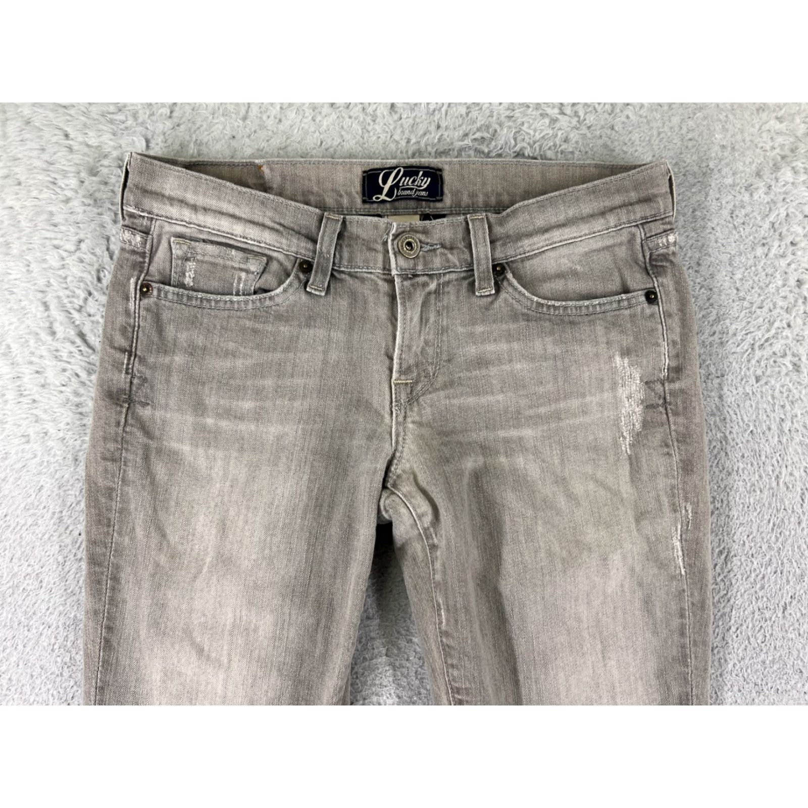 Lucky Brand VINTAGE Lucky Brand Jeans Womens 6 Gray Distressed Straight Leg Low Rise USA Made Size 28" / US 6 / IT 42 - 7 Thumbnail