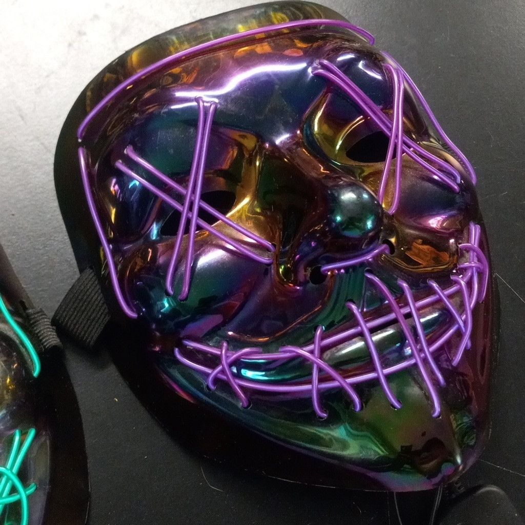 Brixtol Anarchy Iridescence Mask Green and Purple w/ neon lights Size ONE SIZE - 3 Thumbnail