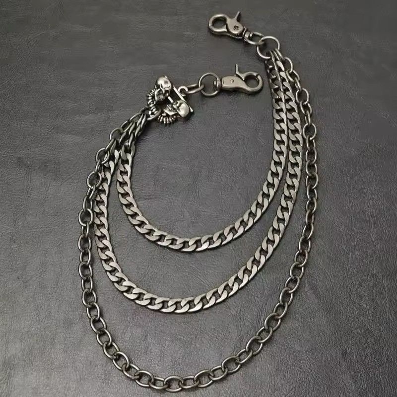 Jewelry Three Layers Double Skull Head Punk Chain Pants Size ONE SIZE - 4 Thumbnail