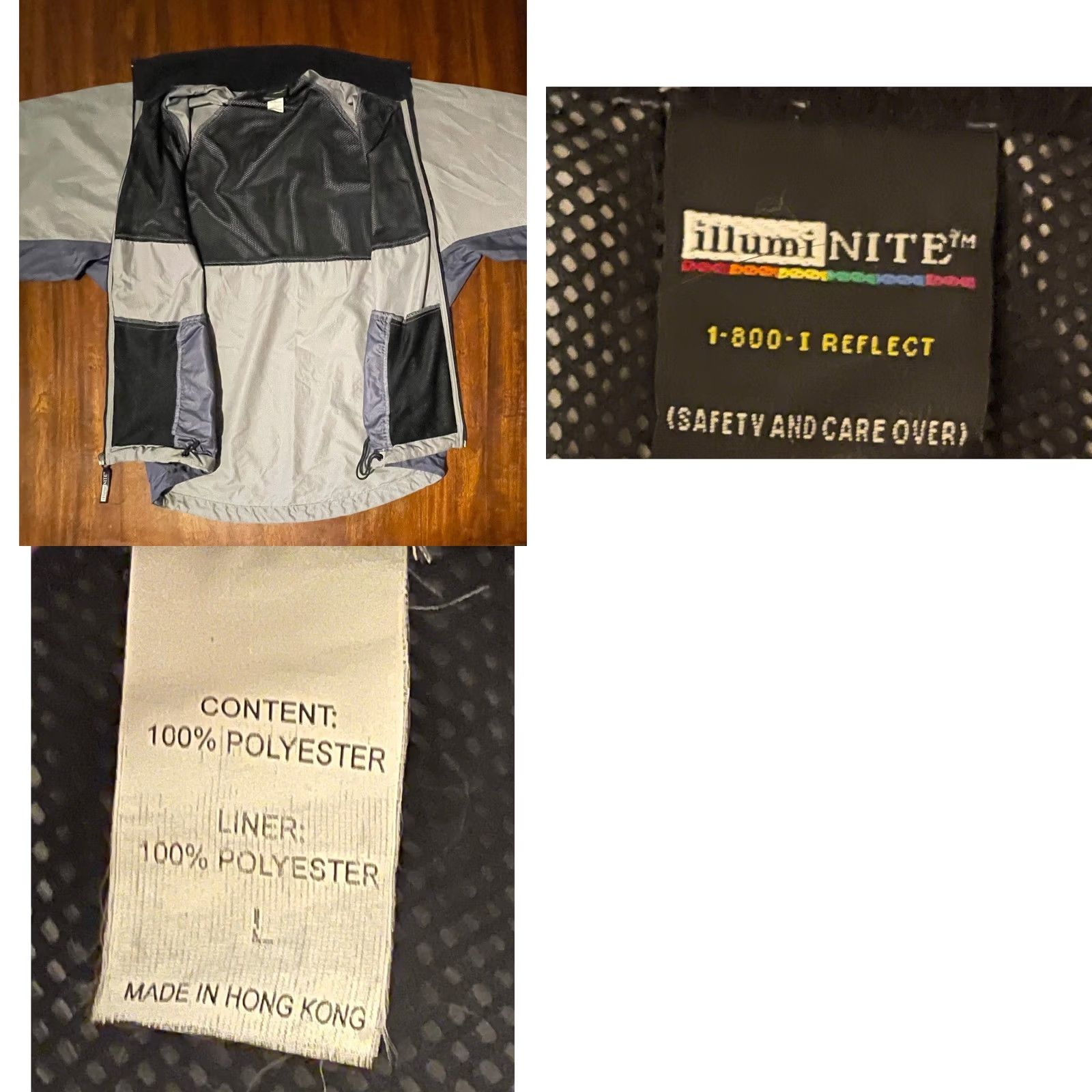 Vintage IllumiNITE Mens Jacket Windbreaker Run Reflective Lightweight Gray L Zip Outer Shell Polyester Breathable All Seasons Sports Activewear jackets) Size US L / EU 52-54 / 3 - 8 Thumbnail