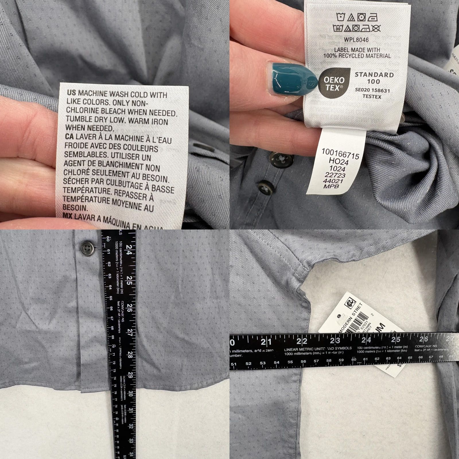 Alfani Alfani Dress Shirt Mens M Gray Geometric Stretch Long Sleeve Modern NWT Size 40R - 8 Thumbnail
