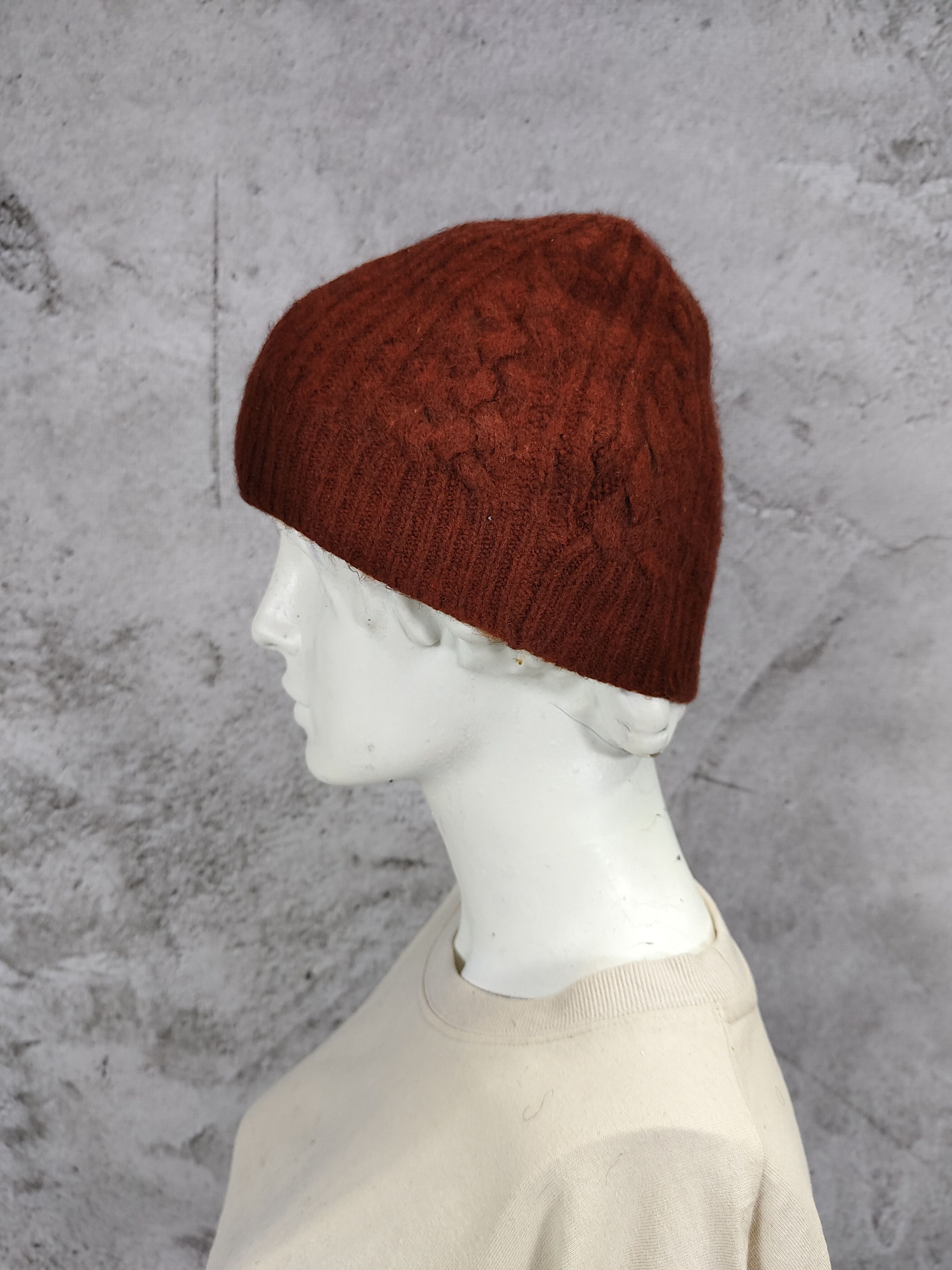 Margaret Howell 2000s Margaret Howell-Wool Rust Orange Cable Knit Beanie Hat Size ONE SIZE - 1 Thumbnail