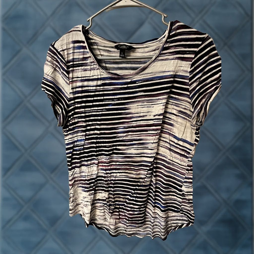 Vintage Simply Vera Vera Wang Tee Shirt Striped Size L Multico Pre Owned Women’s Size L / US 10 / IT 46 - 1 Thumbnail