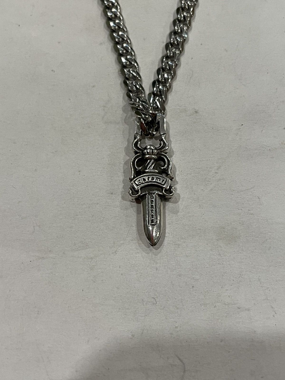 Chrome Hearts Chrome Hearts Dagger Pendant Silver Cuban Chain Necklace ...