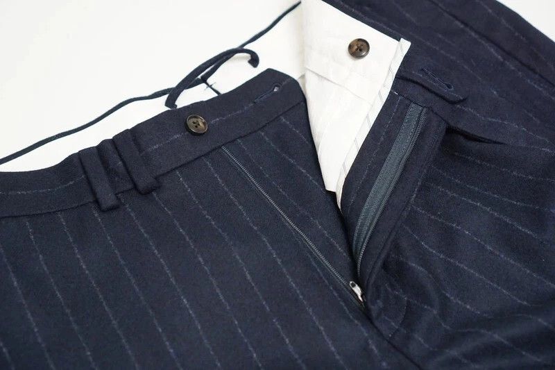 Suitsupply Men Suitsupply Blake Flat Front Trousers Navy Striped US38 Size 38R - 3 Thumbnail