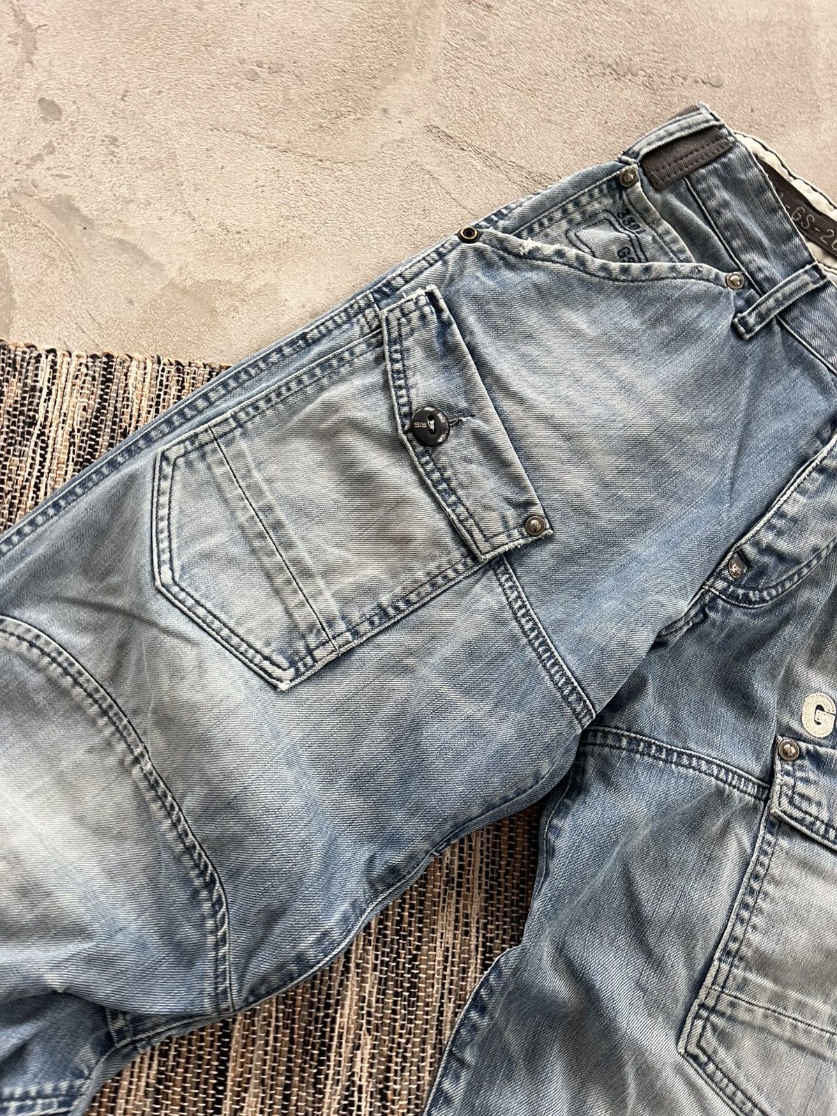 G-Star Vintage GStar Raw Moto Double Knee Faded Denim Jeans Y2K Size US 31 - 7 Thumbnail