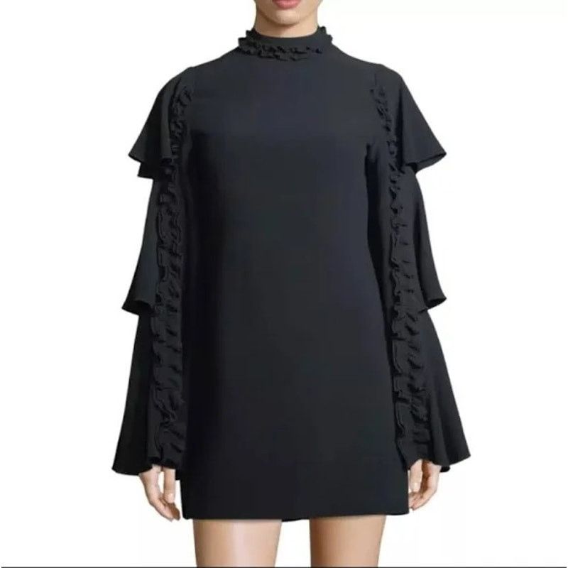 ALEXIS Alexis Black Marianne Tiered Bell-Sleeve Crepe Mini Dress Size M / US 6-8 / IT 42-44 - 1 Thumbnail