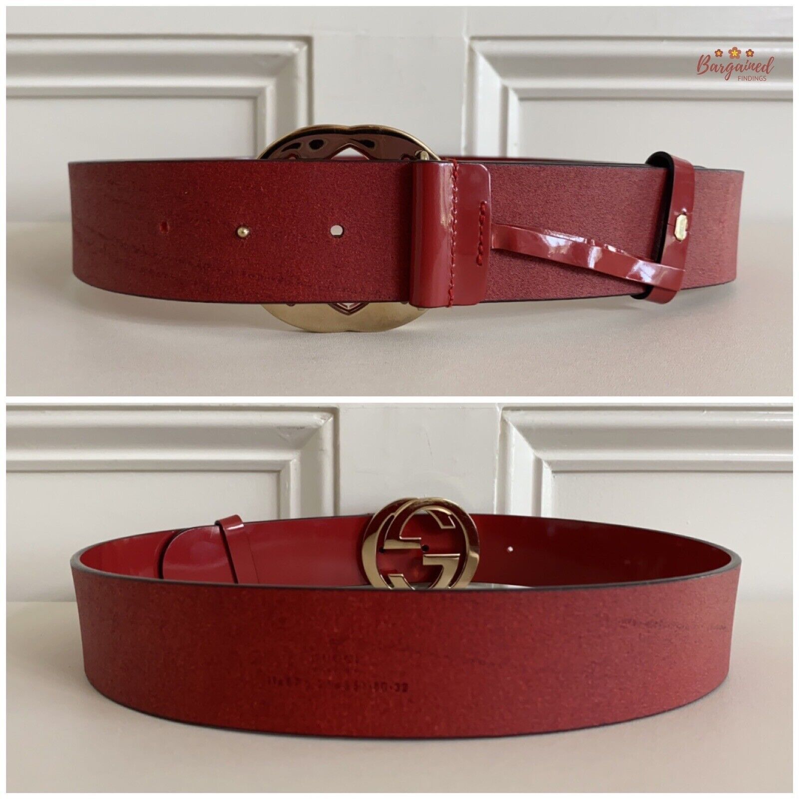 Gucci GUCCI Red Glossy Leather Gold Interlocking G Buckle Belt Size ONE SIZE - 8 Thumbnail