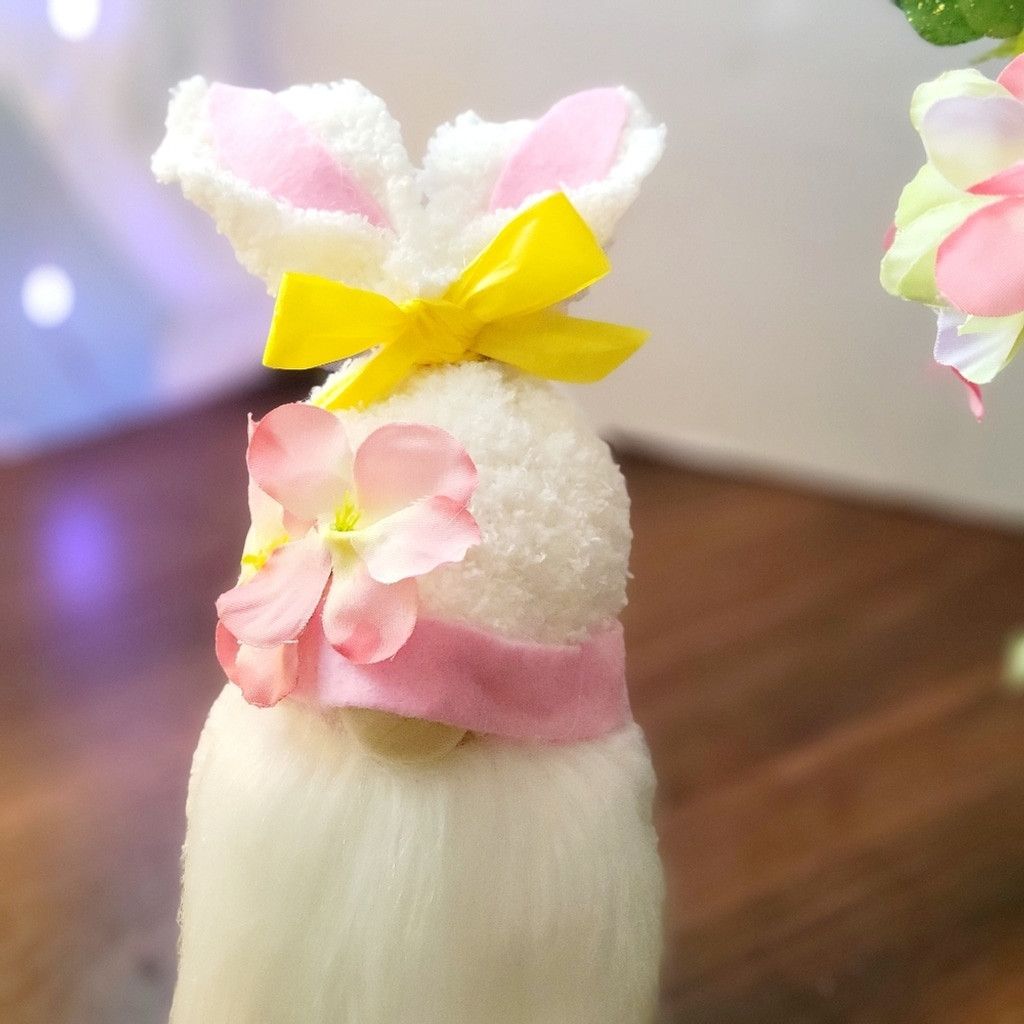 Handmade Pink Plumeria Flower Easter Bunny Spring Time Gnome Size ONE SIZE - 6 Thumbnail