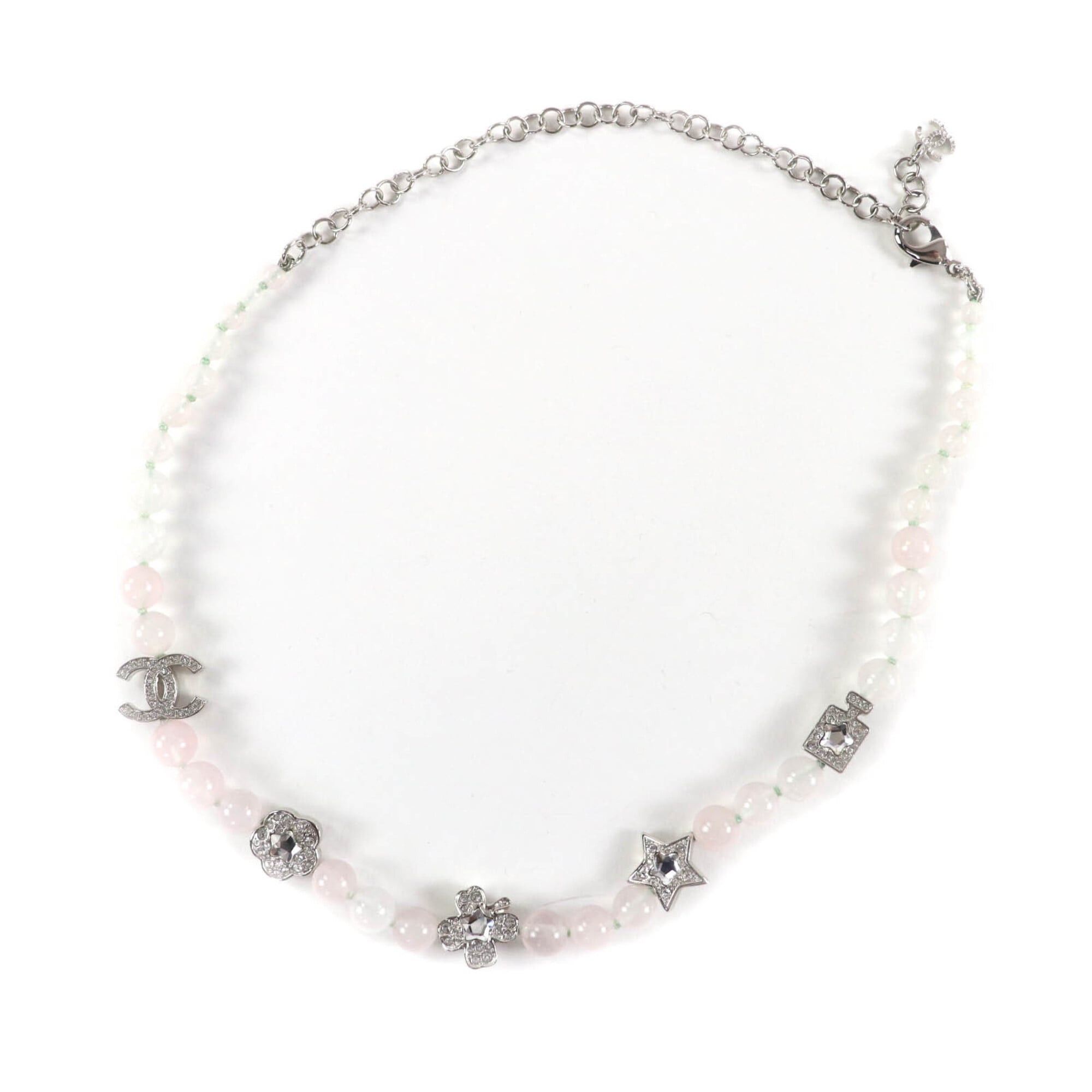 Chanel CHANEL B25P Coco Mark Natural Stone Rhinestone Necklace, White and Pink, Silver Hardware, 2025 Model, with Box Dust Bag, Made in Italy, Women's. Size ONE SIZE - 1 Thumbnail