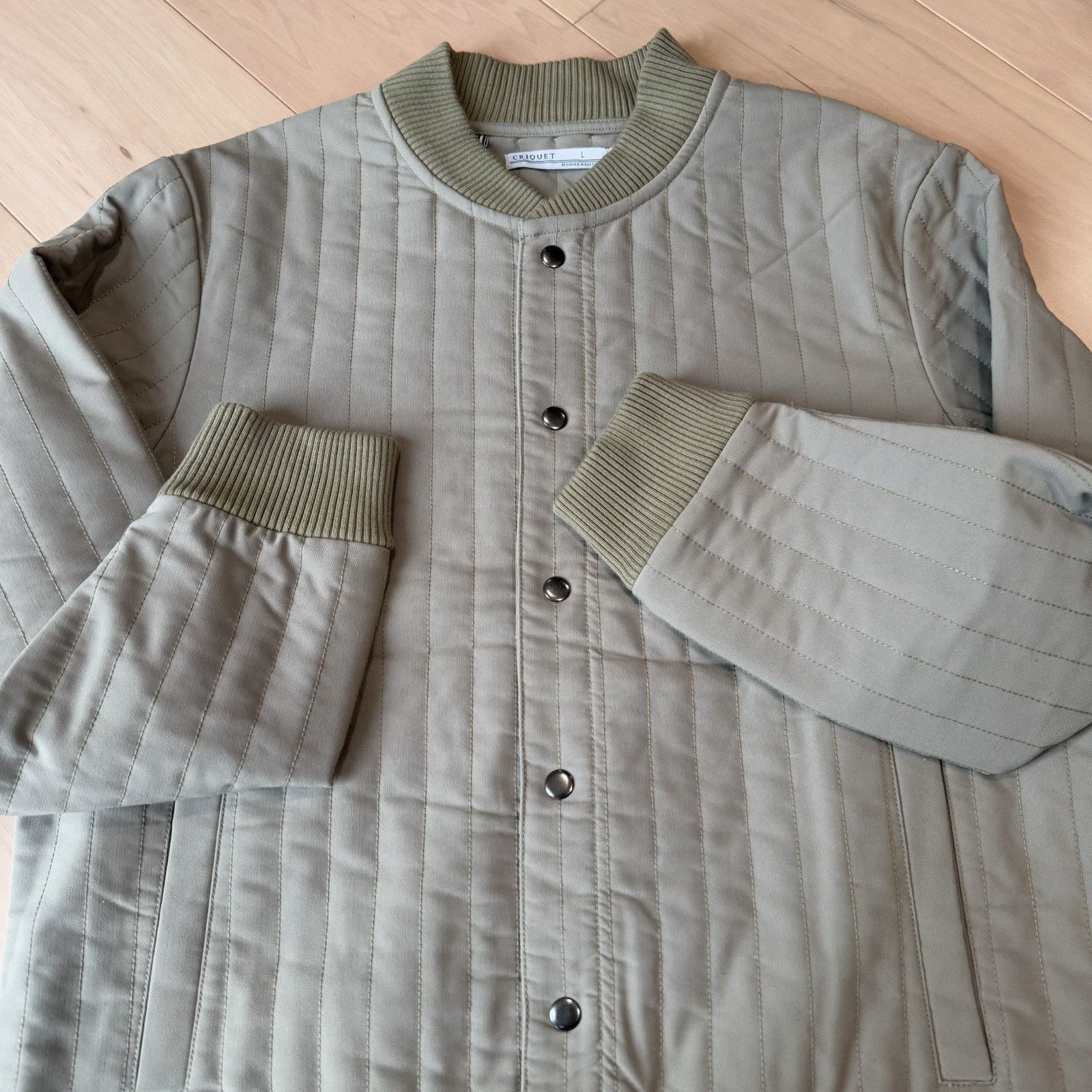 Criquet Criquet Quilted Bomber Jacket L Khaki Green Button Outerwear Size US L / EU 52-54 / 3 - 5 Thumbnail