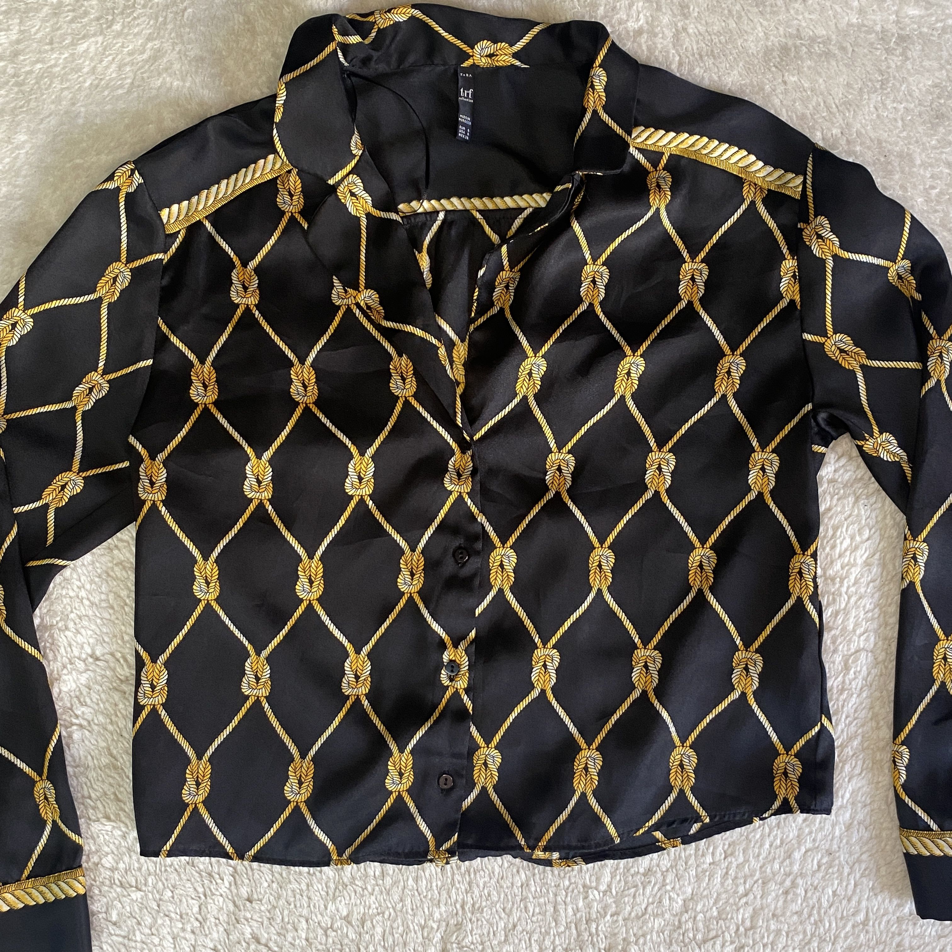 Zara ZARA TRF Collection Black Gold Chain Print Button Up Top Size S / US 4 / IT 40 - 10 Thumbnail
