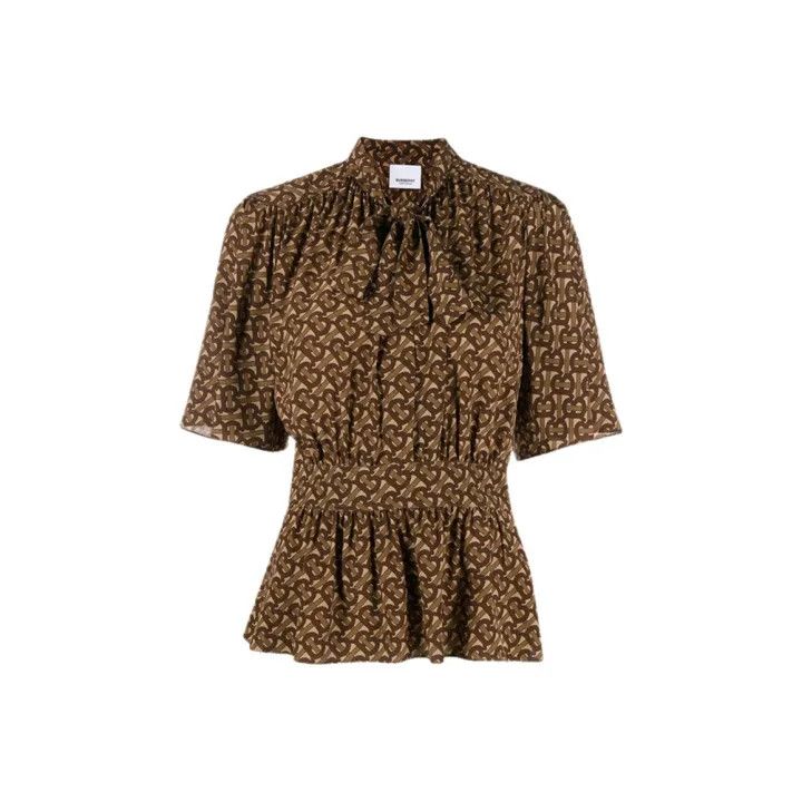 Burberry Burberry Brown Printed Short Sleeve Blouse 0079 Size XS / US 0-2 / IT 36-38 - 1 Thumbnail