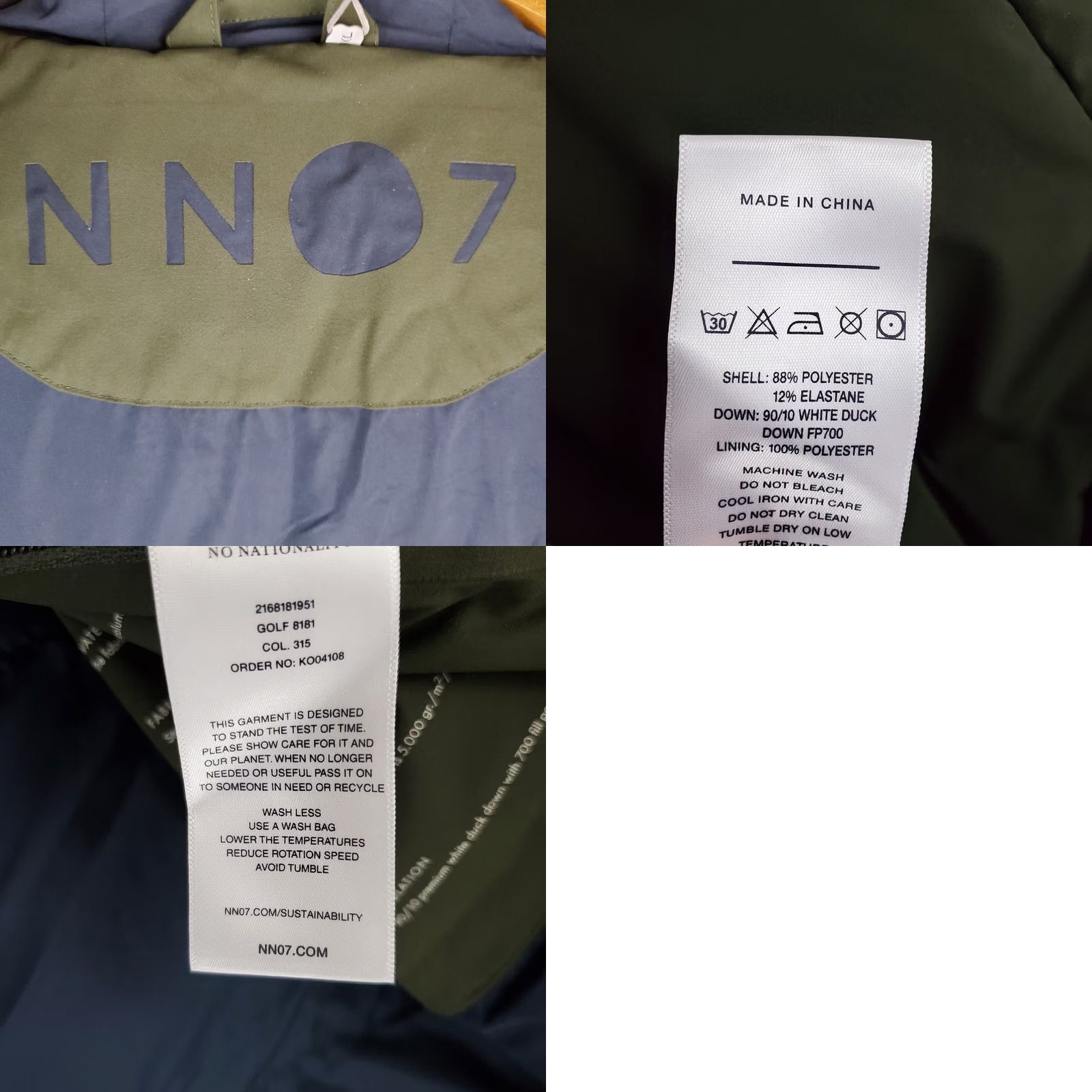 NN07 NN07 Golf 8181 Jacket Mens 2XL Green Down 700 Fill Waterproof Windproof Hooded Coat Puffer Size US XXL / EU 58 / 5 - 11 Thumbnail
