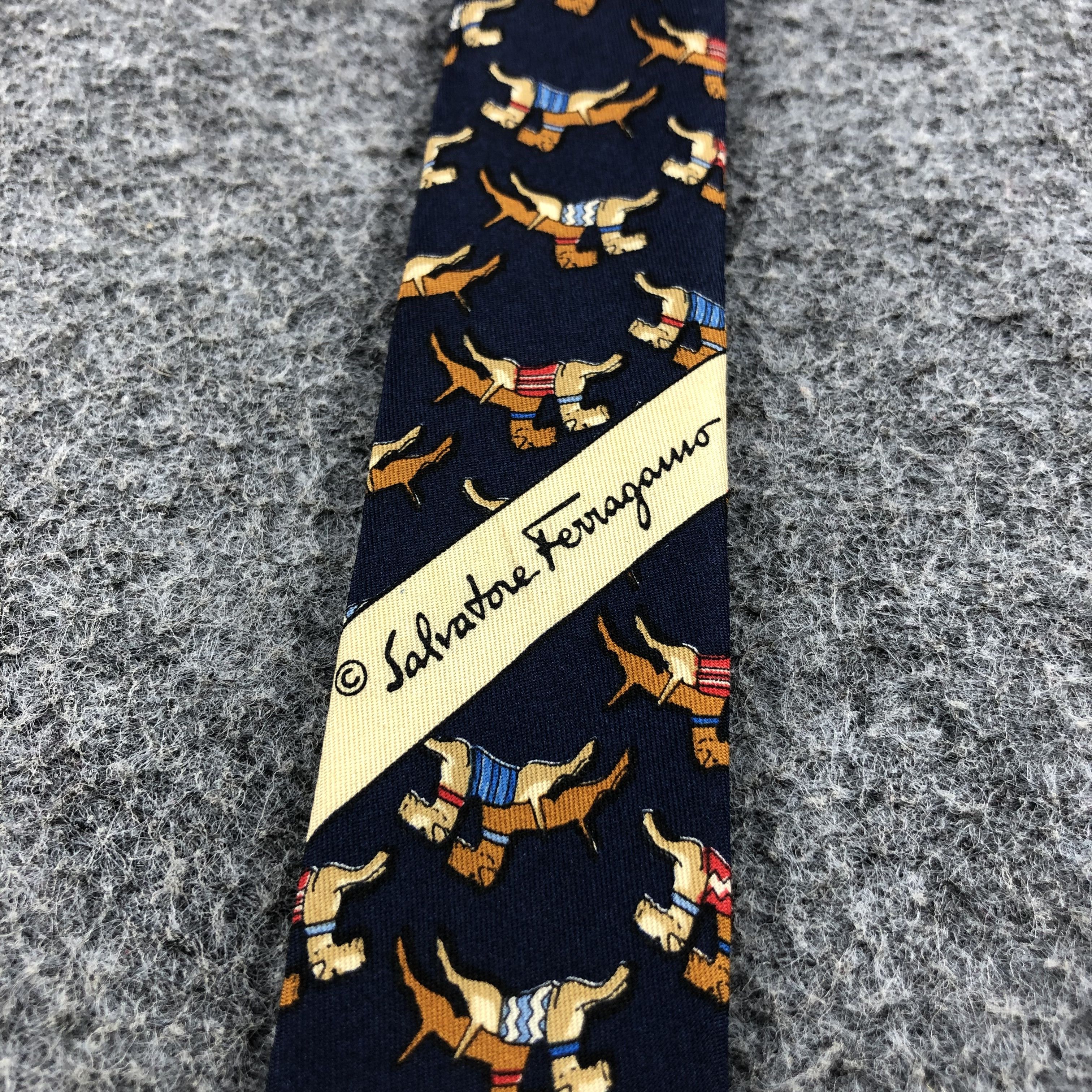 Salvatore Ferragamo × Vintage Salvatore Ferragamo Doggies Design Silk Neck Ties T40 Size ONE SIZE - 4 Thumbnail