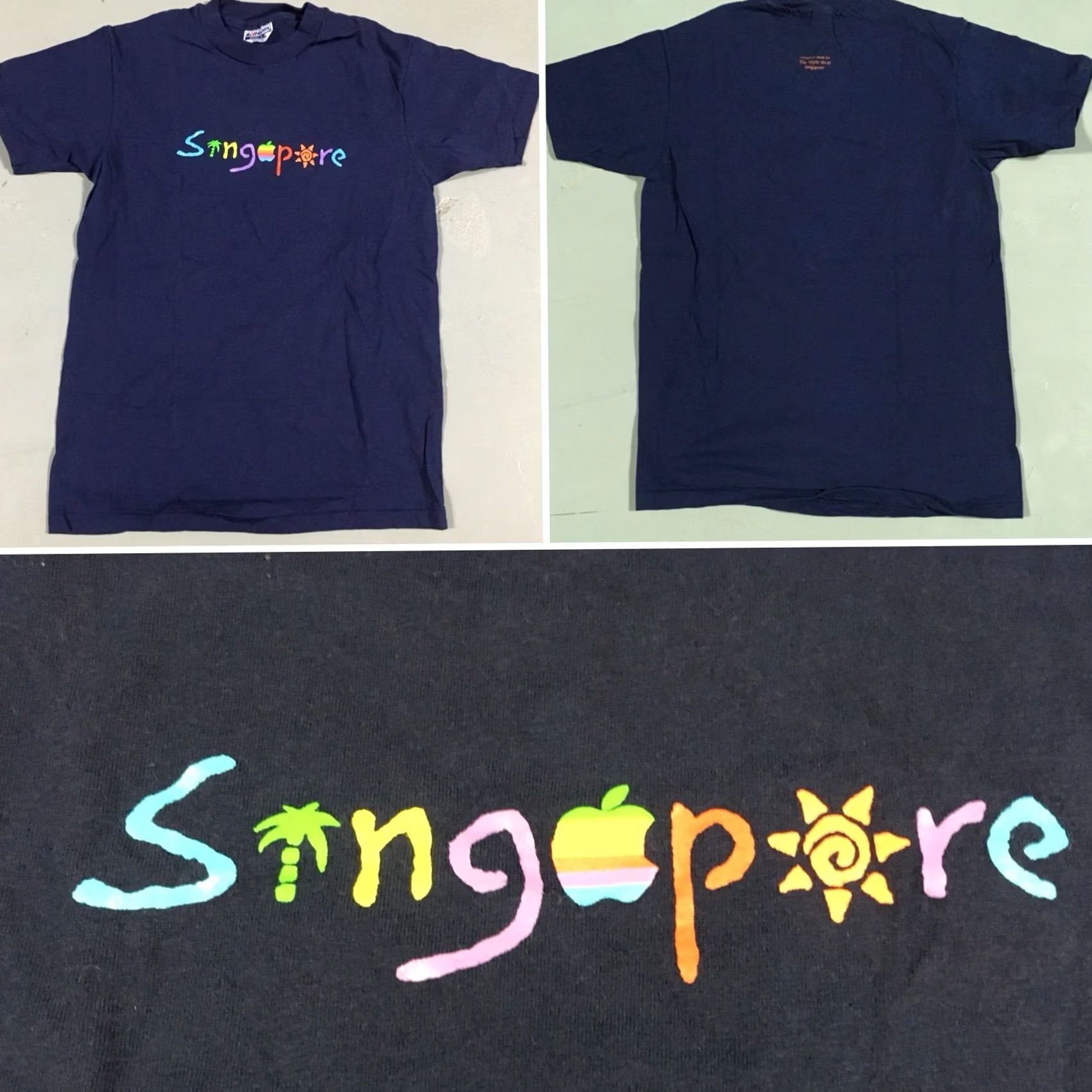 Hanes VINTAGE Hanes Beefy-T T-Shirt 80s 1980s Rainbow Apple Singapore The Apple Shop Mens M Blue Graphic Tee Shoes? Size US M / EU 48-50 / 2 - 3 Thumbnail