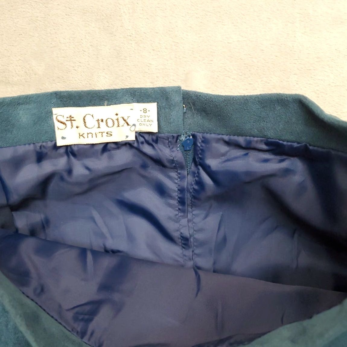 Altea VTG St Croix Knits Skirt Womens 8 Teal Faux Suede Retro Midi Minimalist Mod Zip Skirt Womens 8 Teal Zip Vintage Retro Mod Size 30" / US 8 / IT 44 - 6 Thumbnail