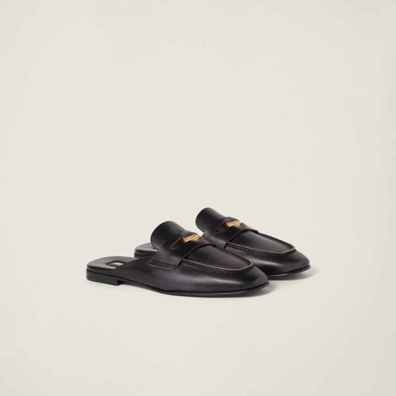 Miu Miu o1B3y1r0526 Bleached Leather Loafers Slides in Black Size US 11 / IT 41 - 2 Thumbnail