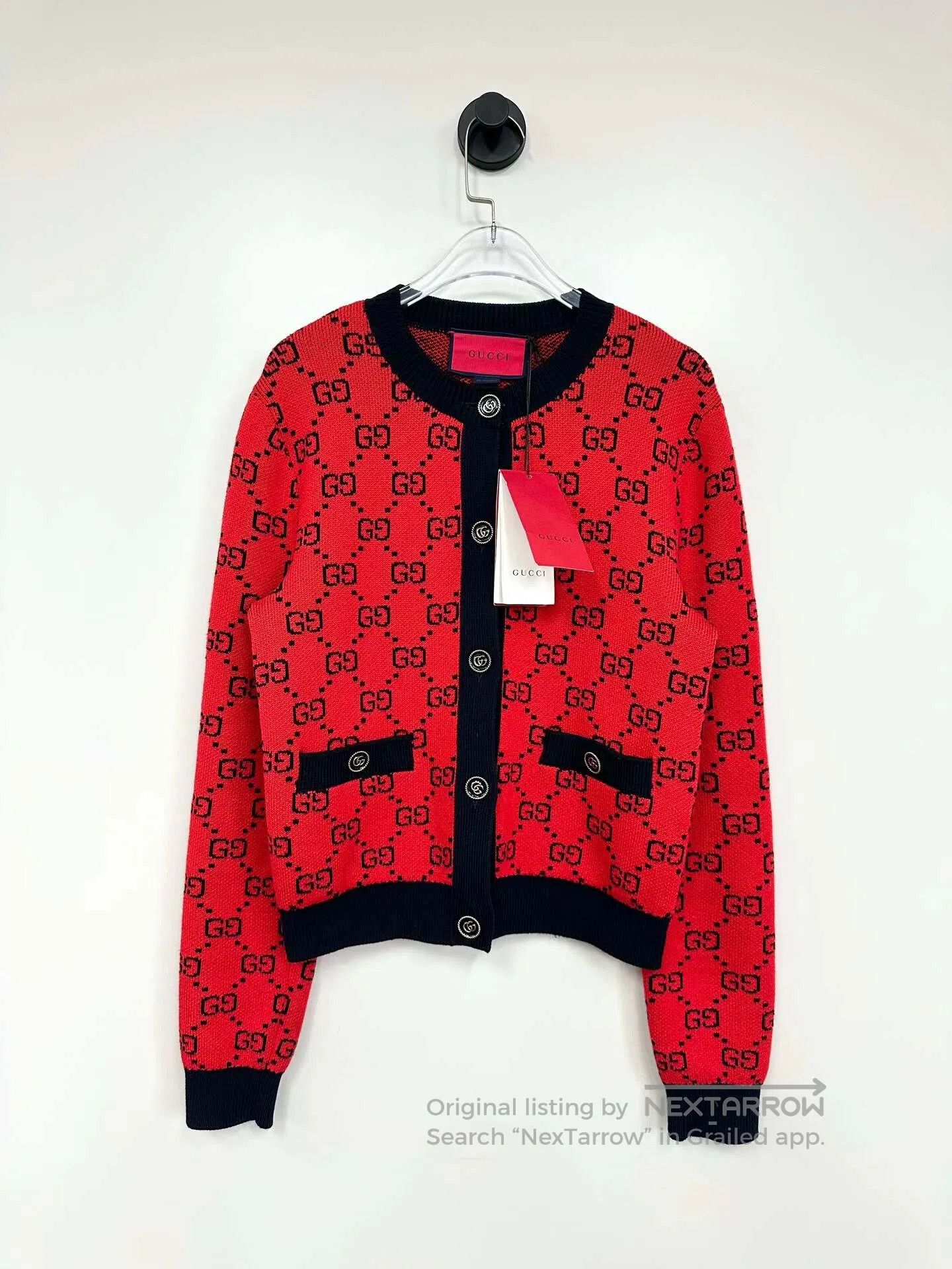 Gucci Guicci Red Double G Printed Logo Knit Cardigan| Size US XS / EU 42 / 0 - 1 Thumbnail