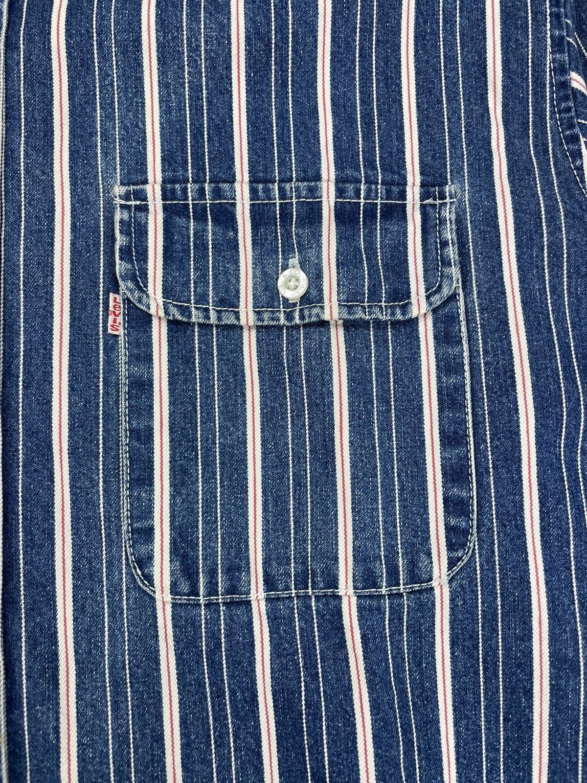 Levi's × Levi's Vintage Clothing × Vintage Vintage 90’s Levi’s Striped Long Sleeved Denim Shirt Cowboy Size US L / EU 52-54 / 3 - 5 Thumbnail