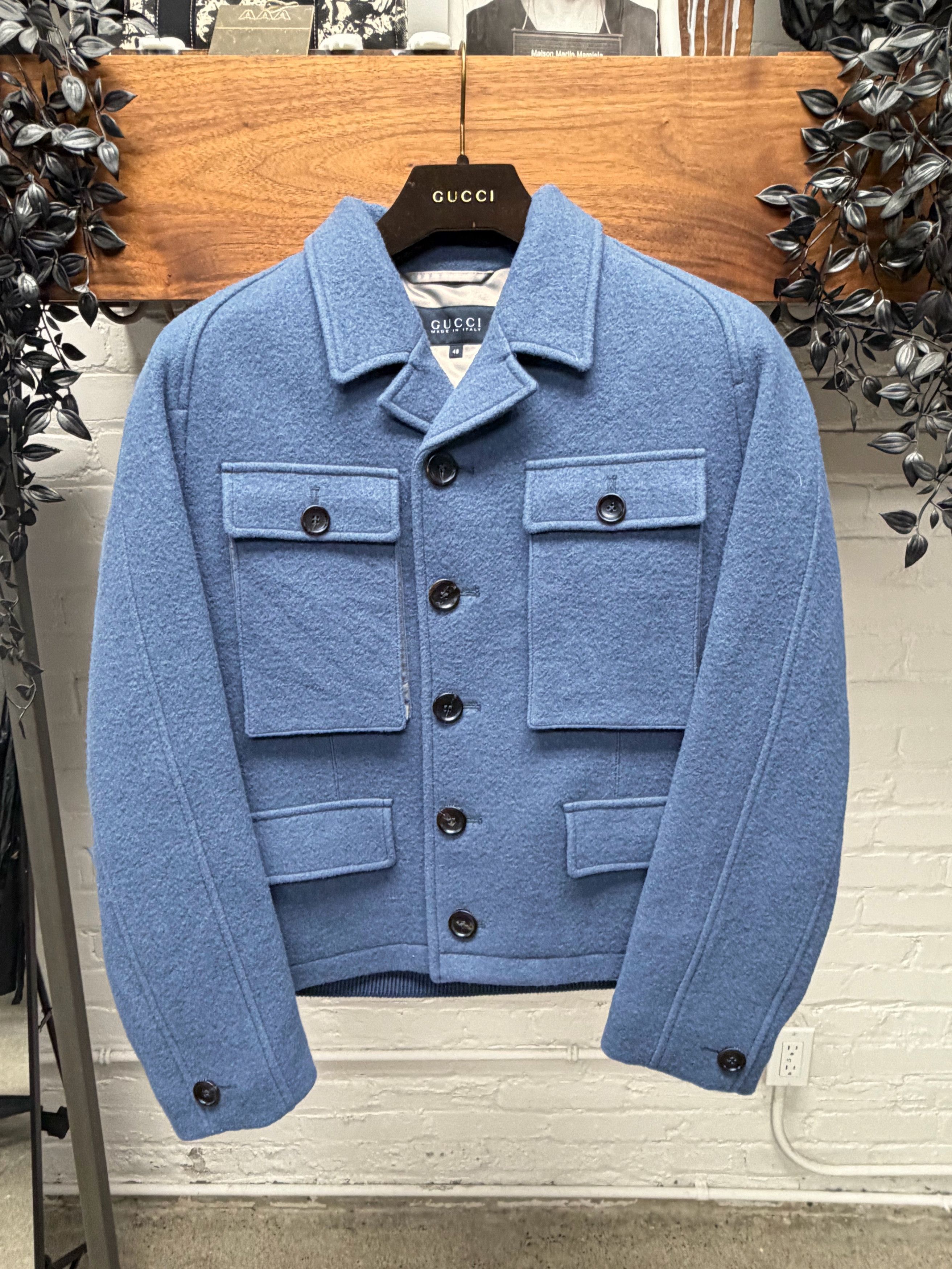 Gucci Gucci by Frida Giannini Light Blue Wool Cropped ‘Workers’ Jacket Size US M / EU 48-50 / 2 - 1 Thumbnail