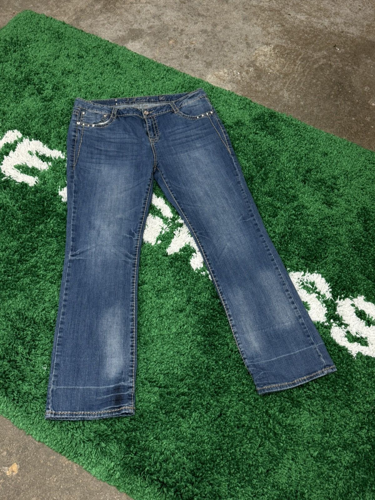 Vintage Vintage Rhinestone LA Idol USA Denim Stone Contrast Jeans Size 38" / US 16 / IT 52 - 2 Thumbnail