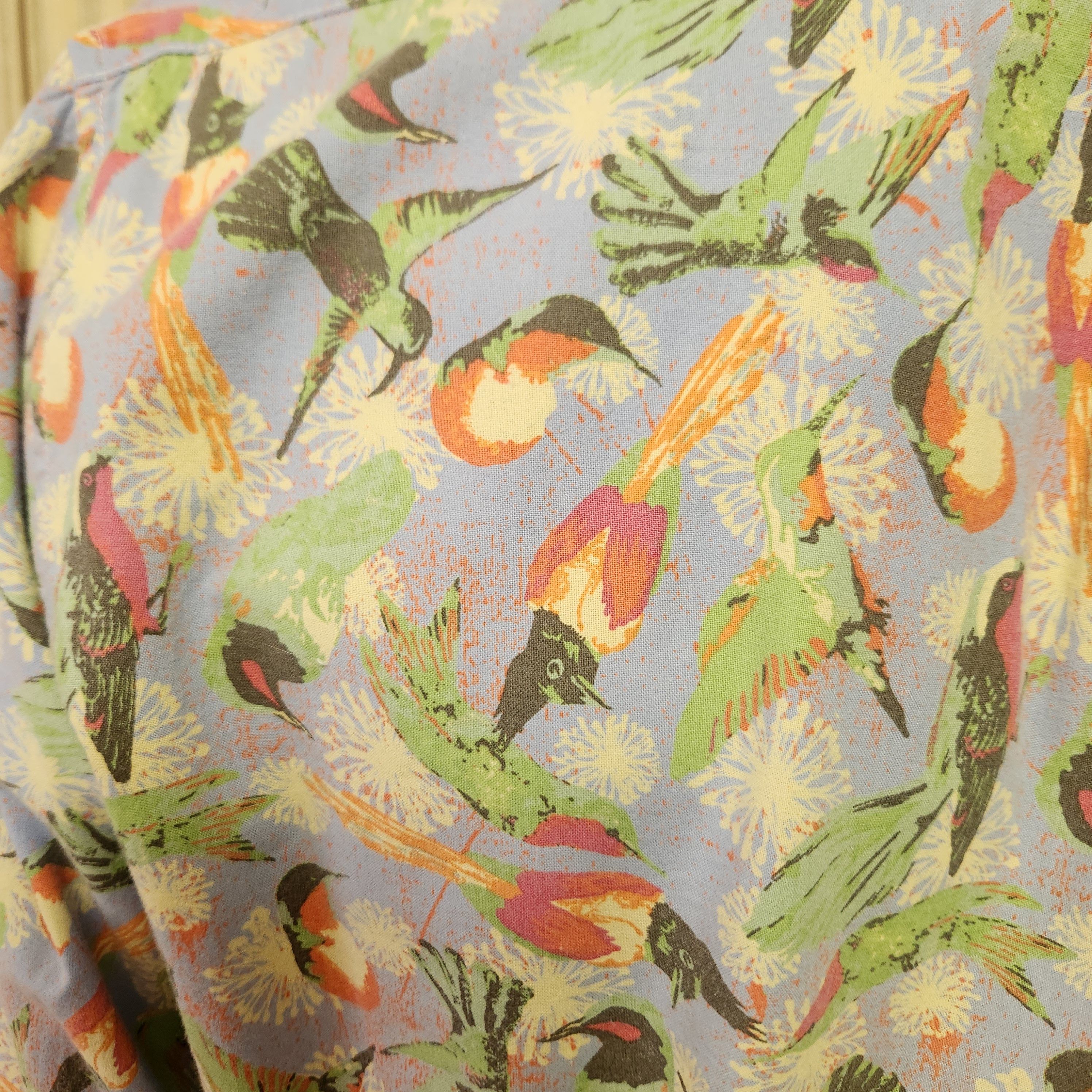 Alan Flusser men's Flusser shirt L blue cotton birds flowers button-down Size US L / EU 52-54 / 3 - 5 Thumbnail