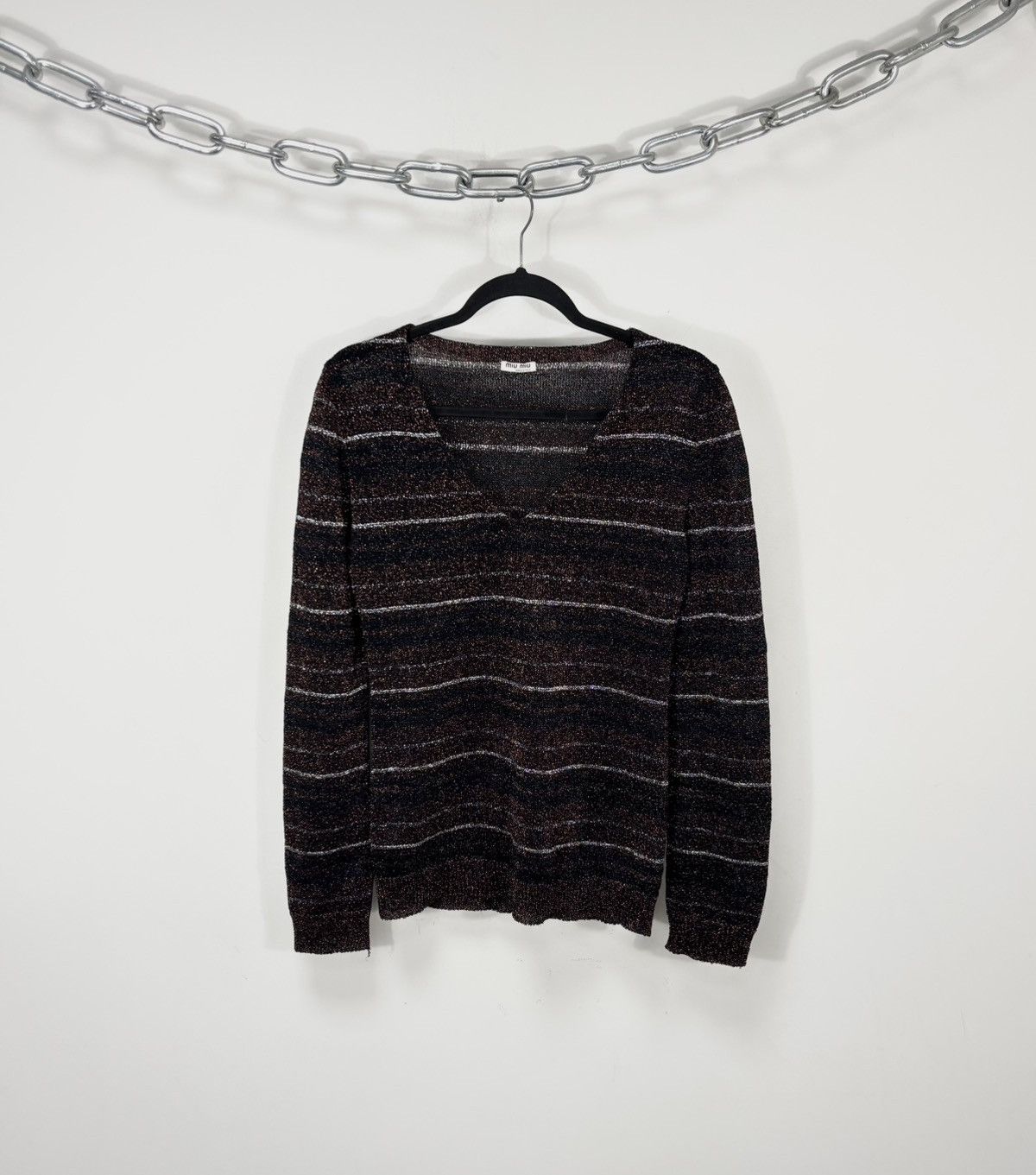 Miu Miu Women’s Glitter Metallic Lurex Knit Sweater Top