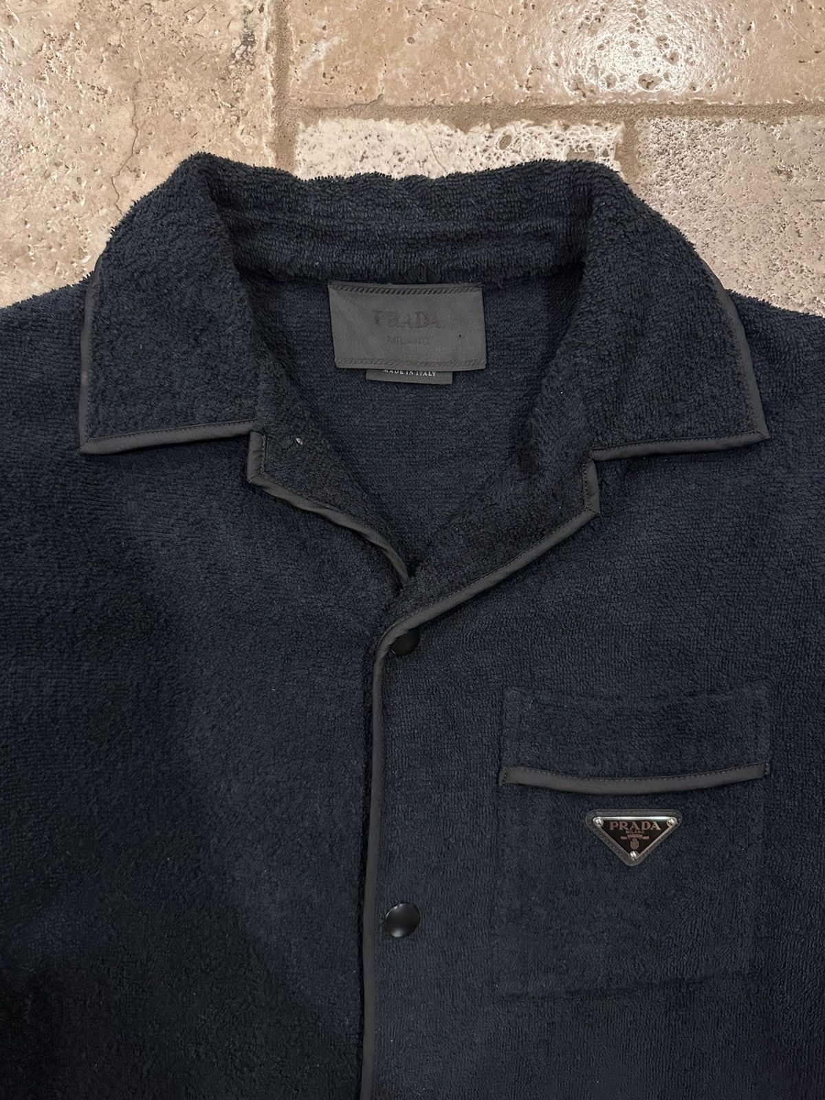 Prada Prada Spugna Terry Towel Dark Navy Bowling Button Up Shirt Size US M / EU 48-50 / 2 - 6 Thumbnail