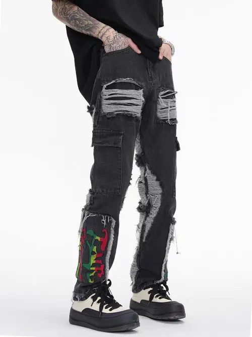 VIBE Retro street hip-hop ripped washed distressed jeans Size US 32 / EU 48 - 8 Thumbnail