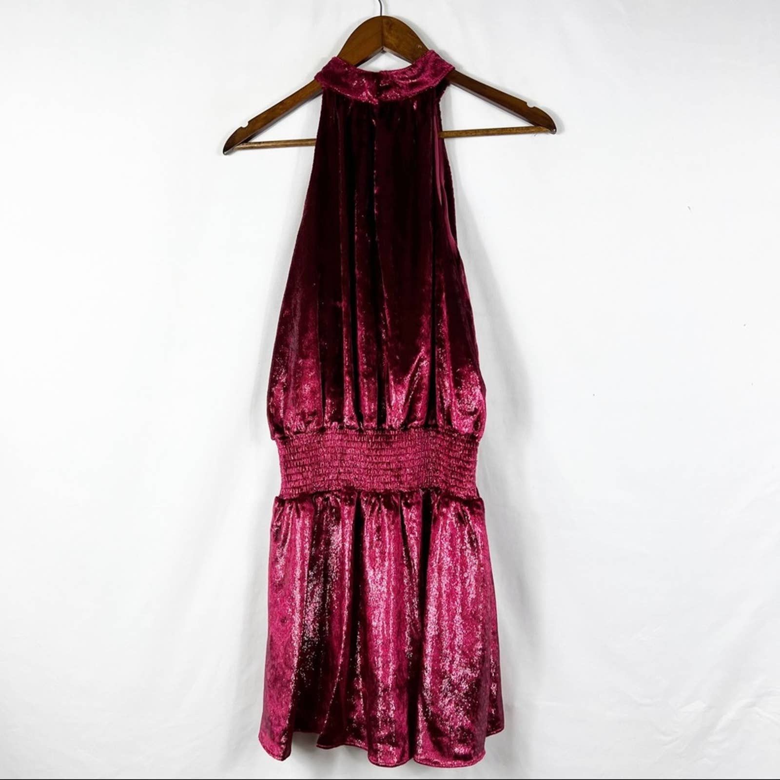 image of Ramy Brook Ellin Velvet Halter Short Cocktail Dress NWT in Red, Women's (Size Small)