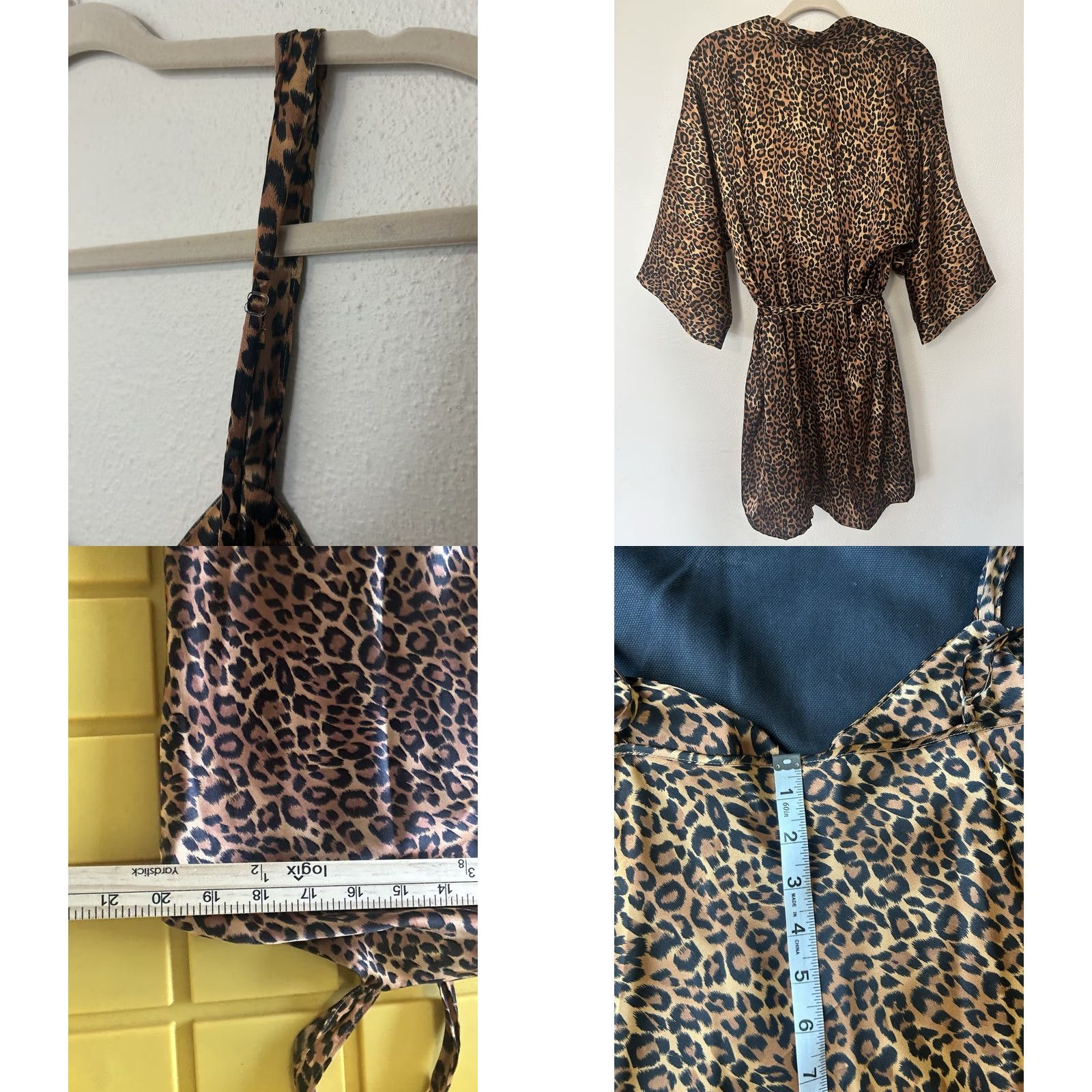 Vintage VINTAGE L.A. Intimates Leopard Print Chemise Nightgown Robe Set Womens XL Satin Polyester Brown 90s Belted Adjustable Strap Size ONE SIZE - 8 Thumbnail