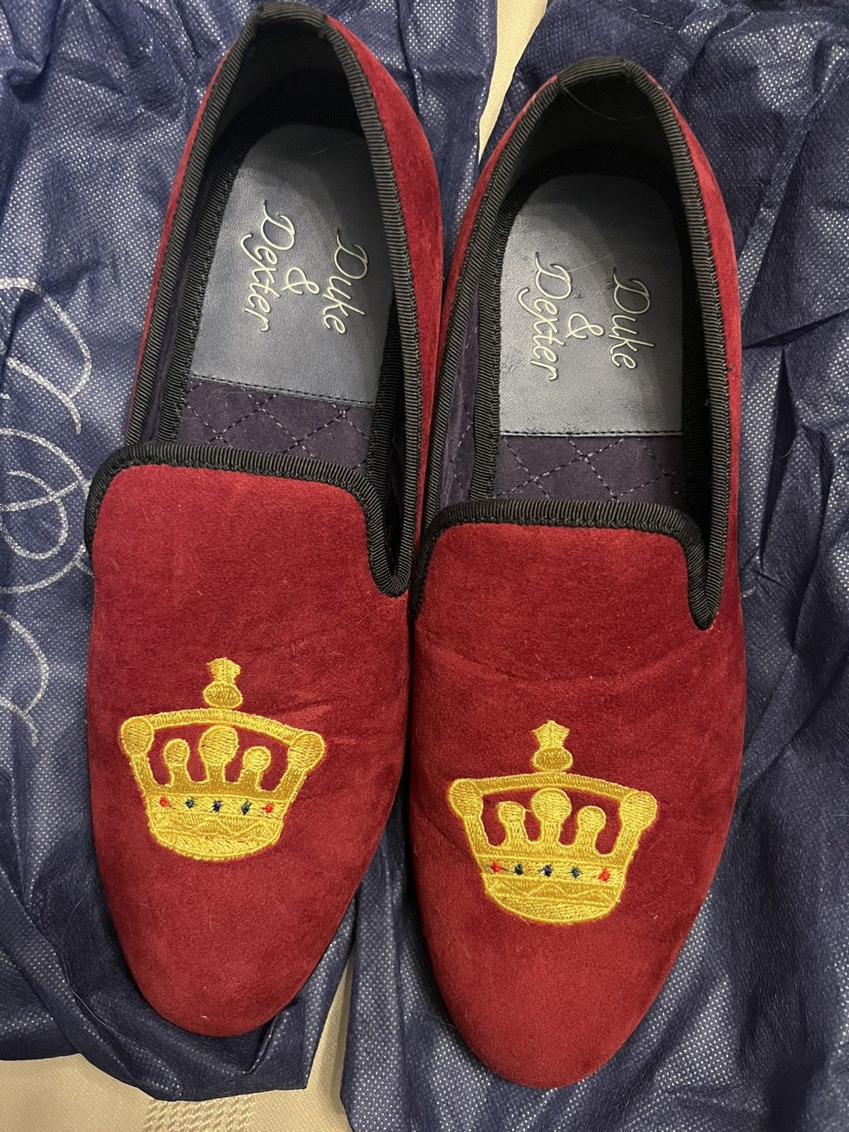 DUKE + DEXTER Handmade Duke and Dexter Burgundy/Red Velvet Loafers Crown Size US 7 / EU 40 - 3 Thumbnail